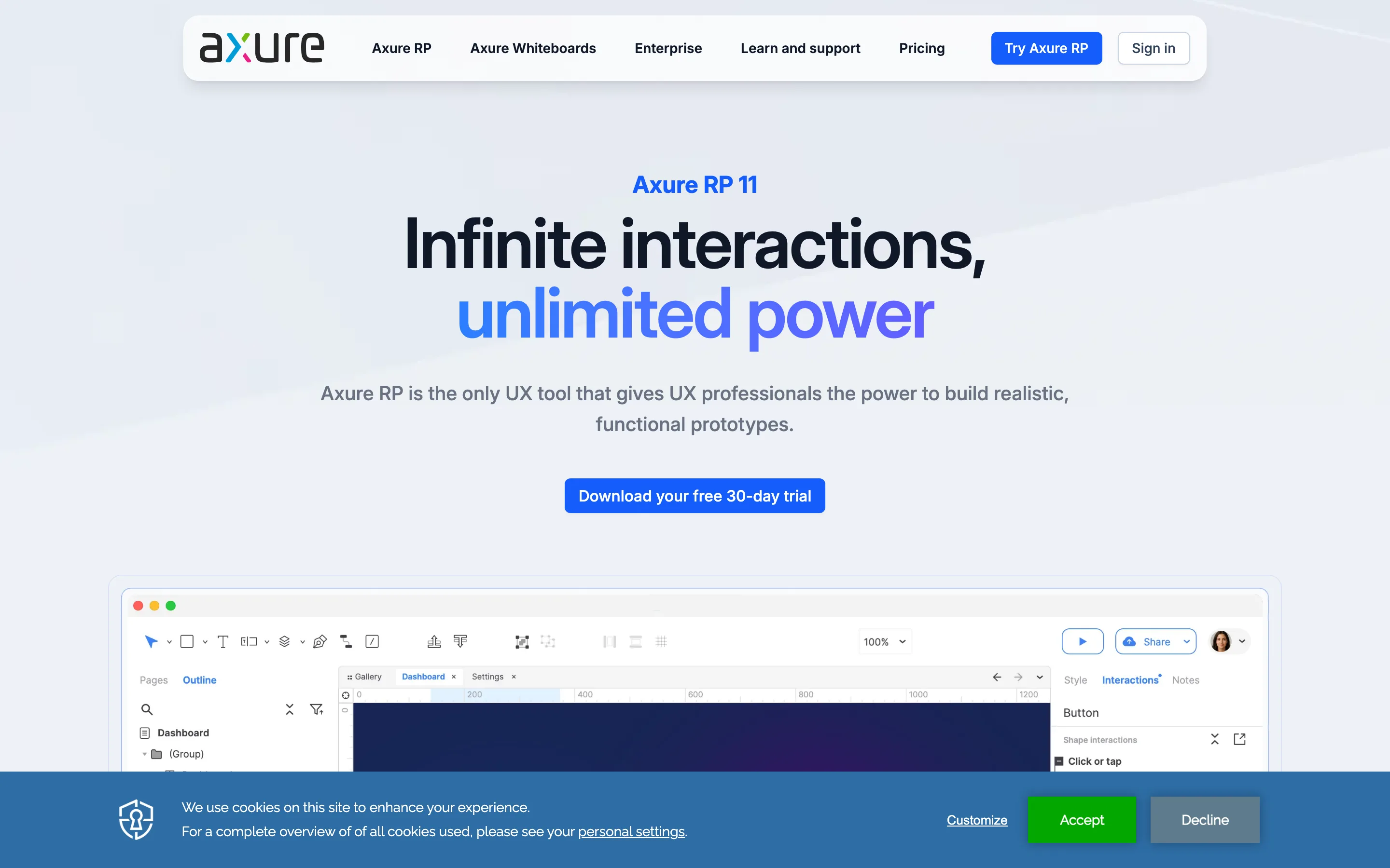 Page d’accueil d’Axure RP 11, logiciel de prototypage, capture du 6 juillet 2026.
