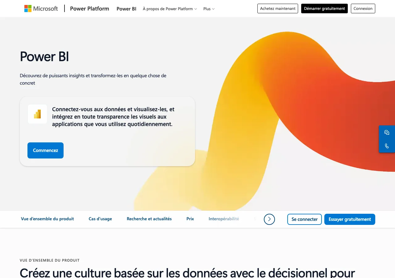 Page Power BI de Microsoft, outil de business intelligence self-service