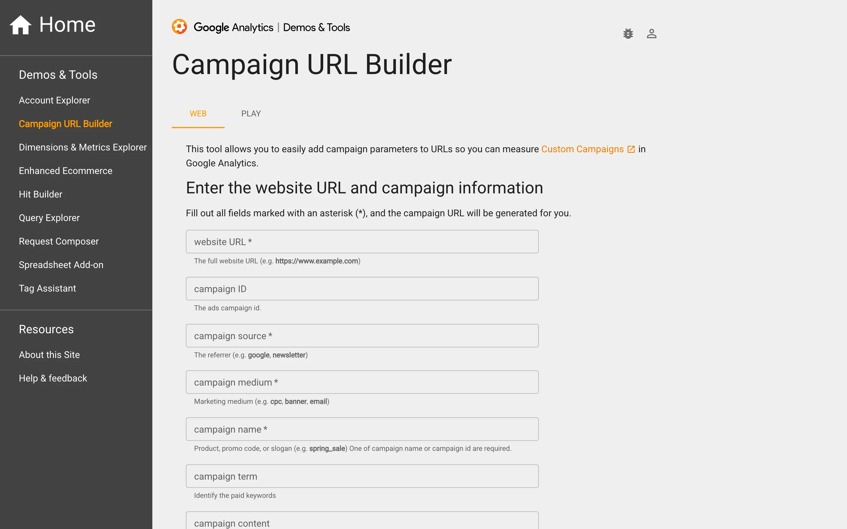 Interface du Campaign URL Builder de Google pour générer un lien avec paramètres UTM