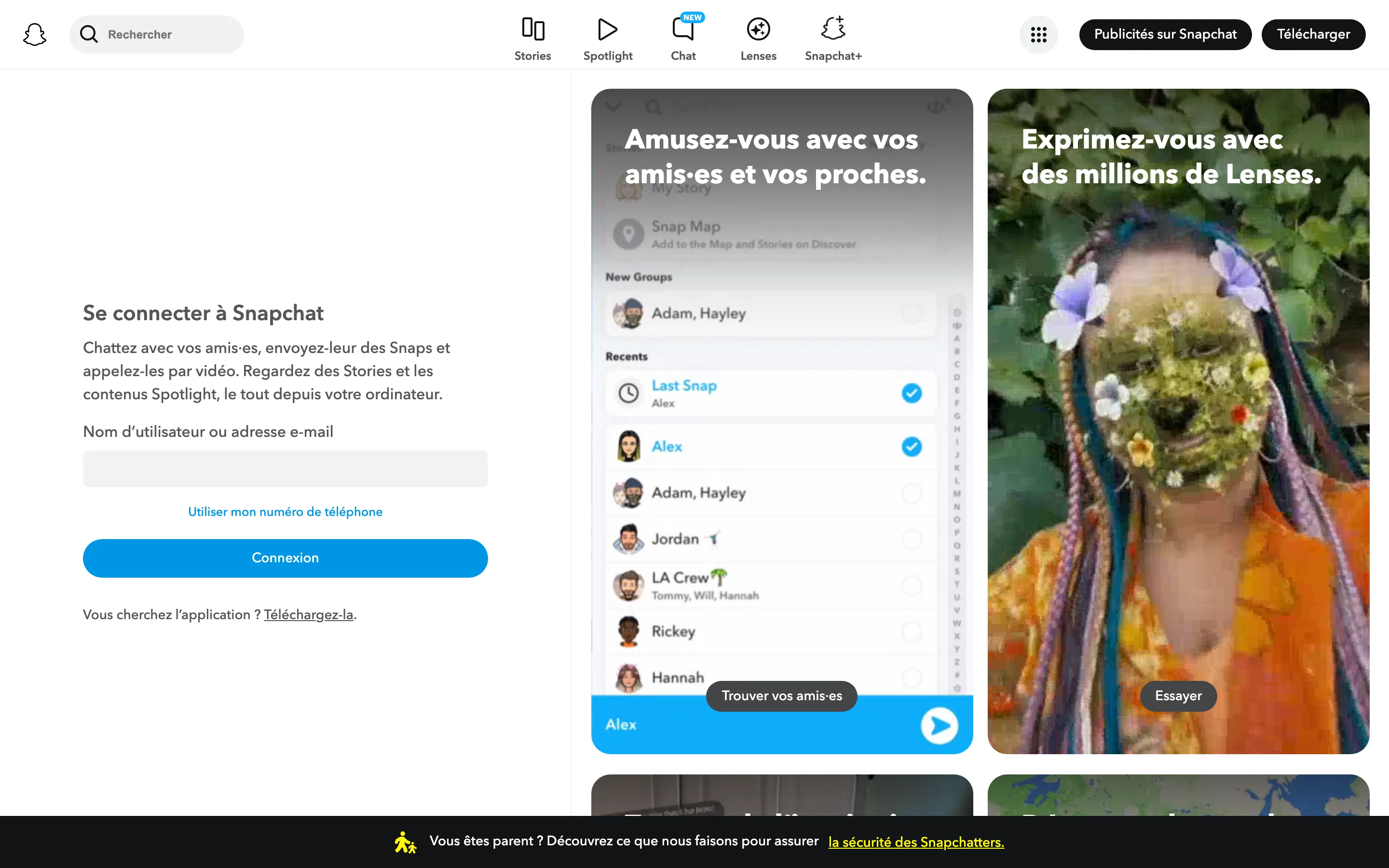 Interface de Snapchat, dont l'identite repose sur un jaune vif