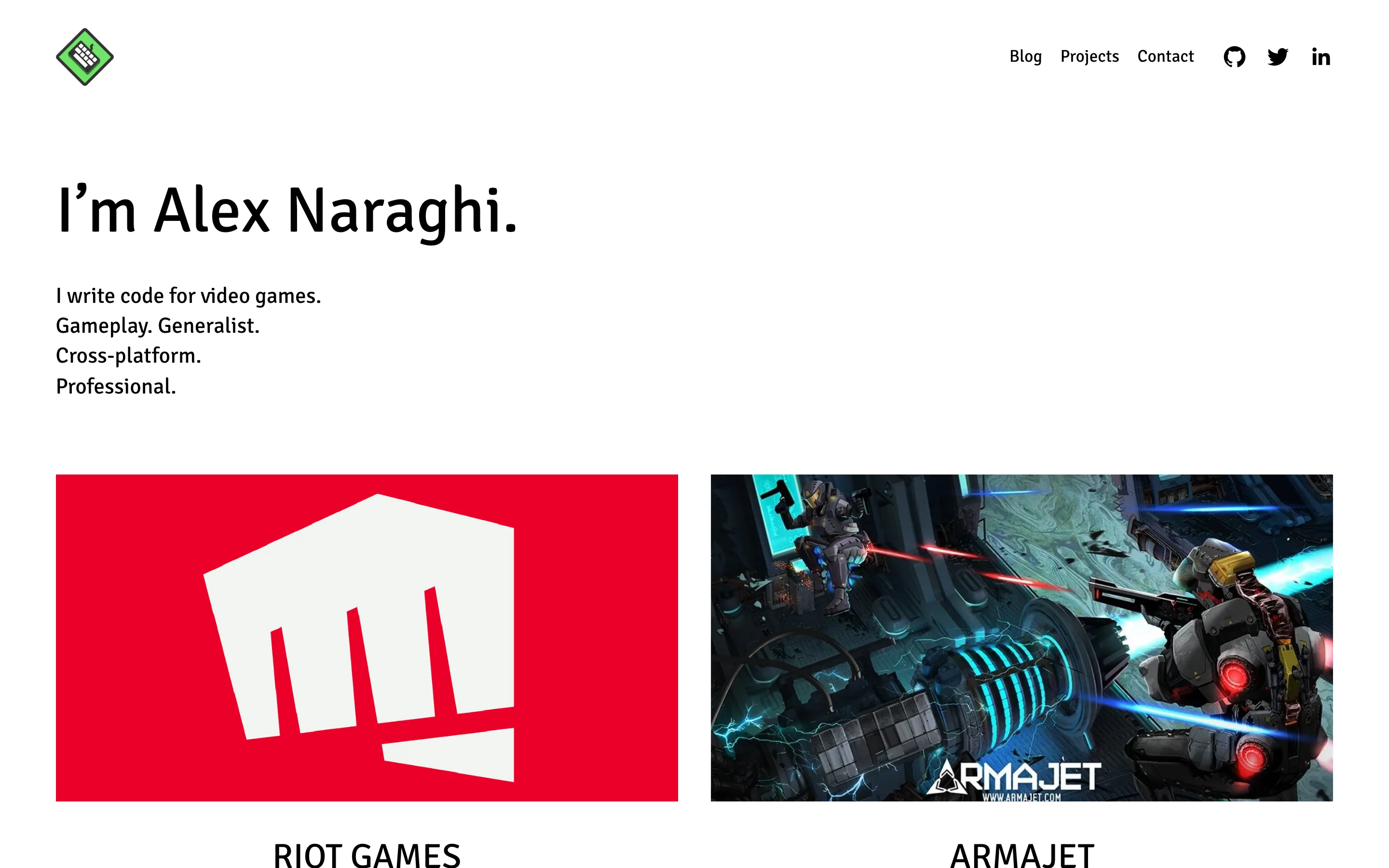 Site de CV d'Alex Naraghi, developpeur jeu video