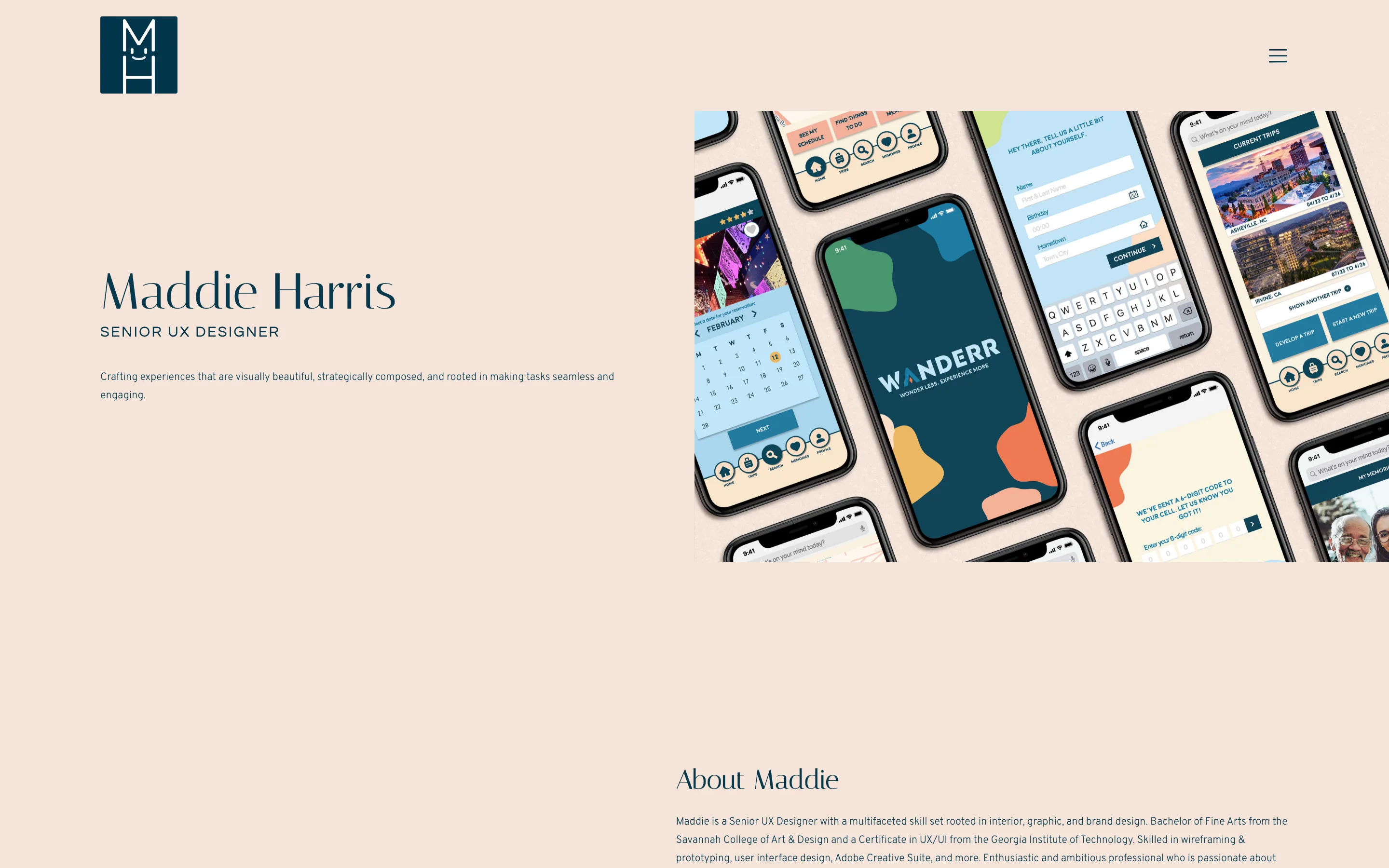 Site de CV de Maddie Harris, UX et UI designer