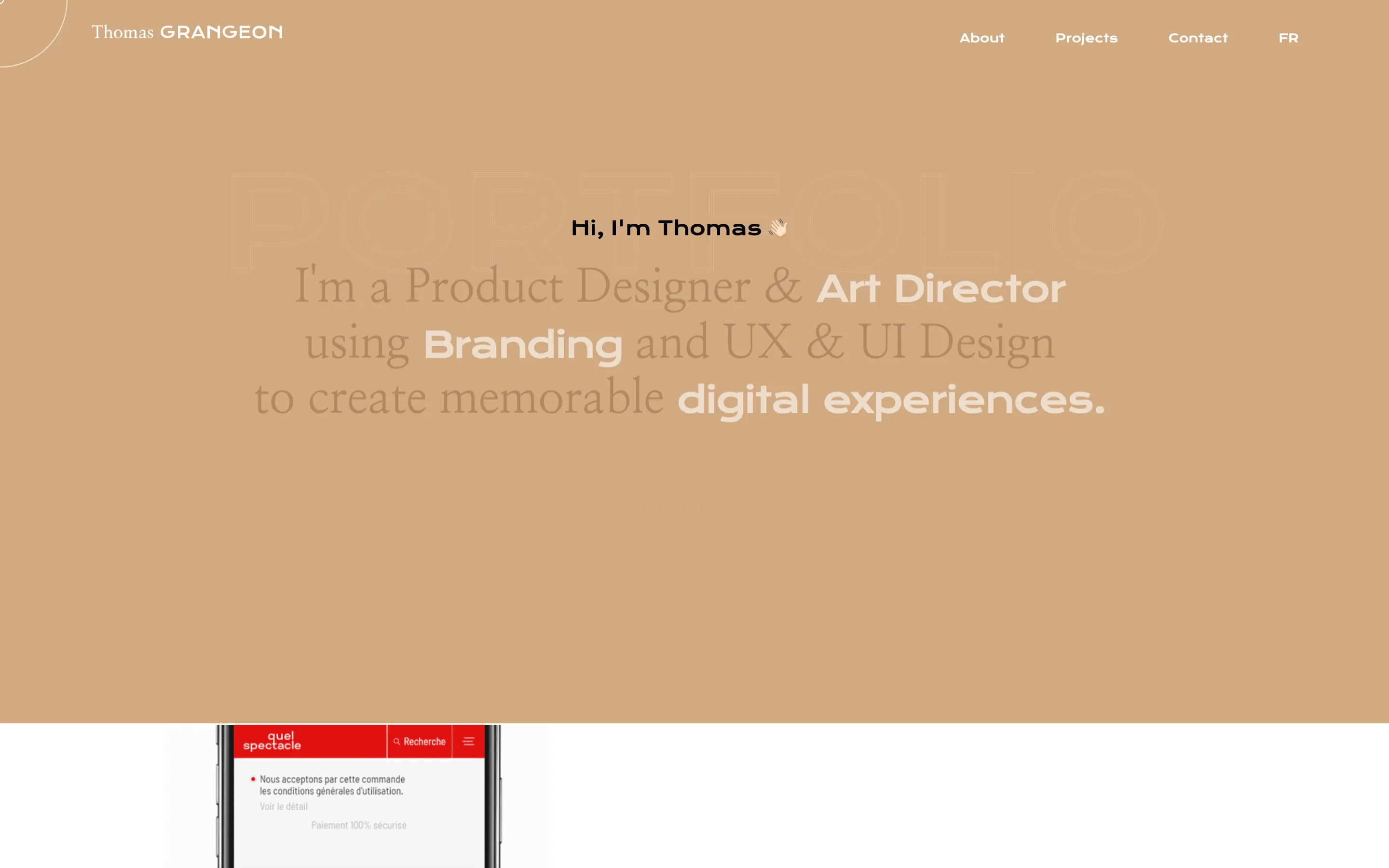 Site de CV de Thomas Grangeon, directeur artistique et UI designer