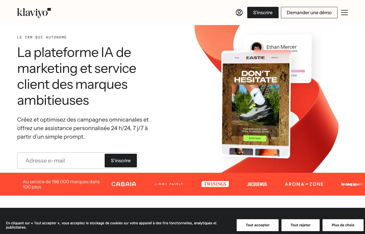 Page d'accueil de Klaviyo, plateforme d'email marketing pour e-commerce