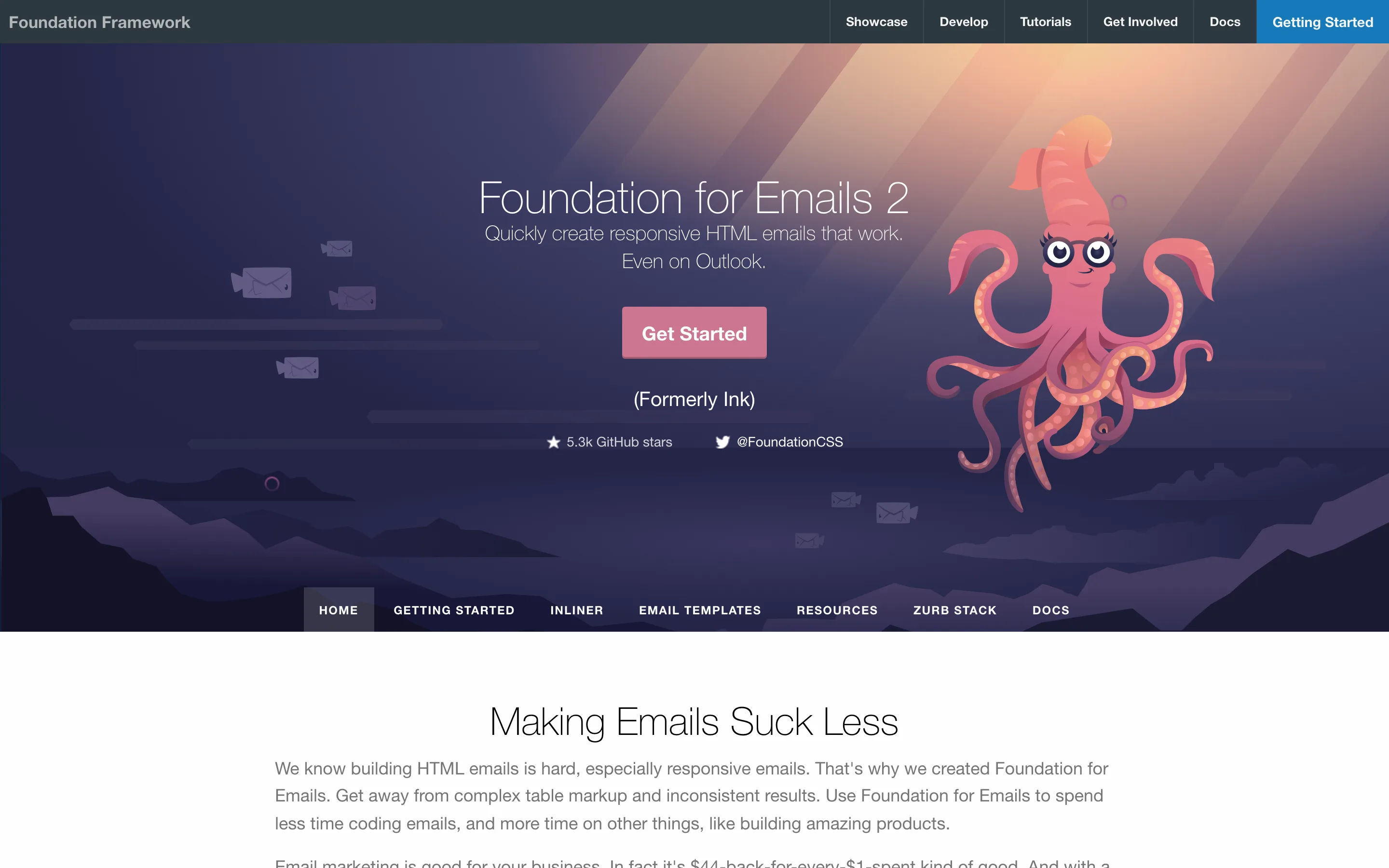 Page de Foundation for Emails 2, framework open source de Zurb pour emails responsives