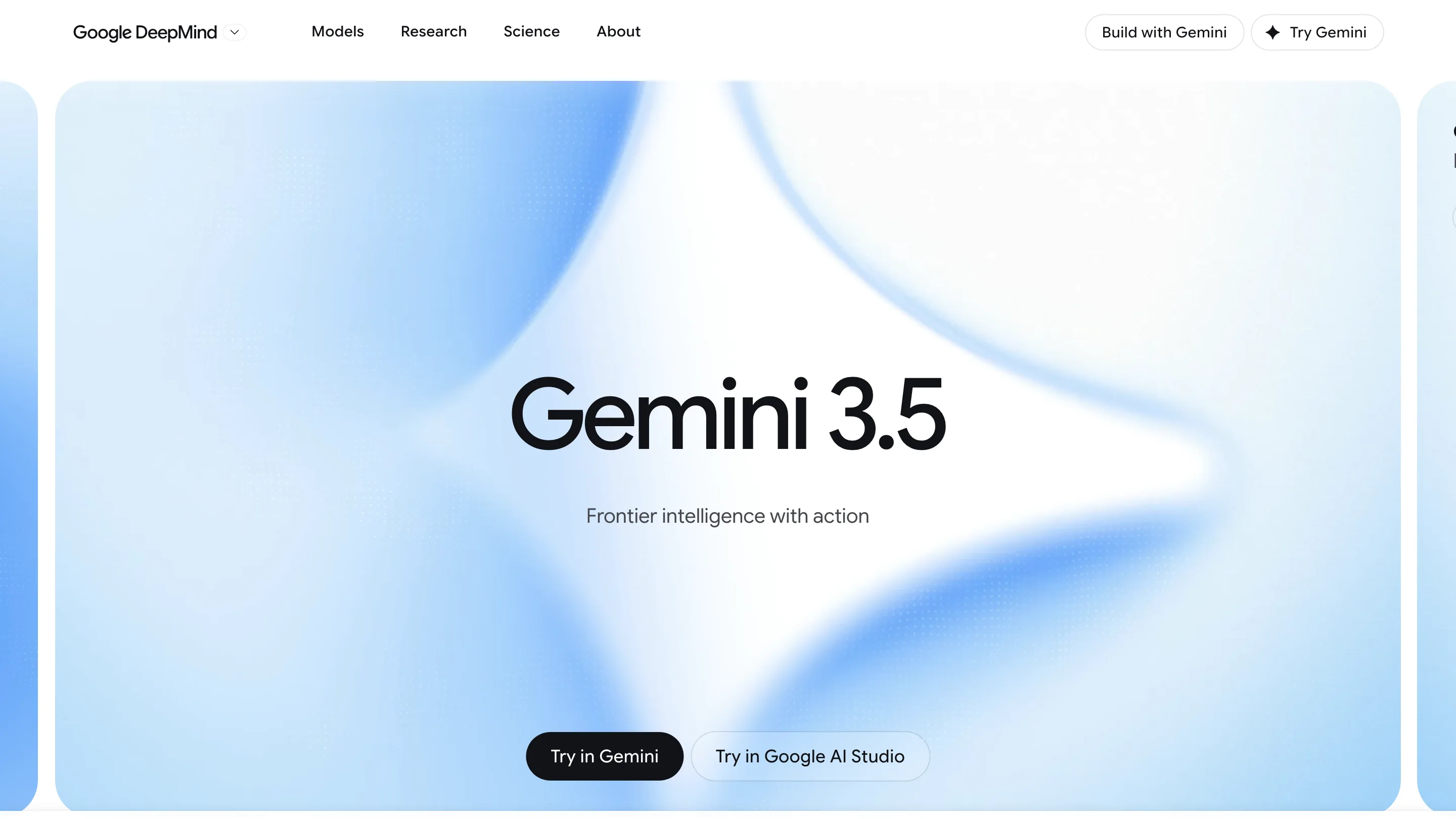 Page Gemini de Google DeepMind présentant le modèle Gemini 3.5, relevée en juillet 2026