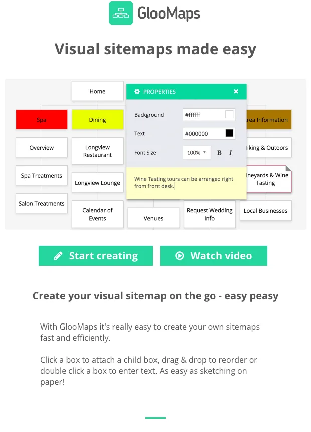 Interface de GlooMaps, outil gratuit de création d'arborescence de site web