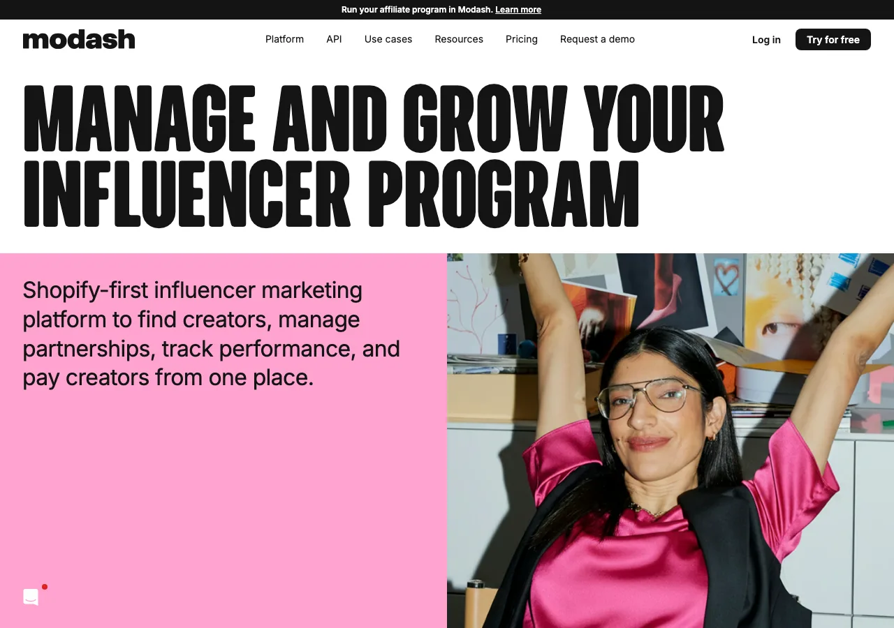 Page d'accueil de Modash, plateforme de recherche d'influenceurs