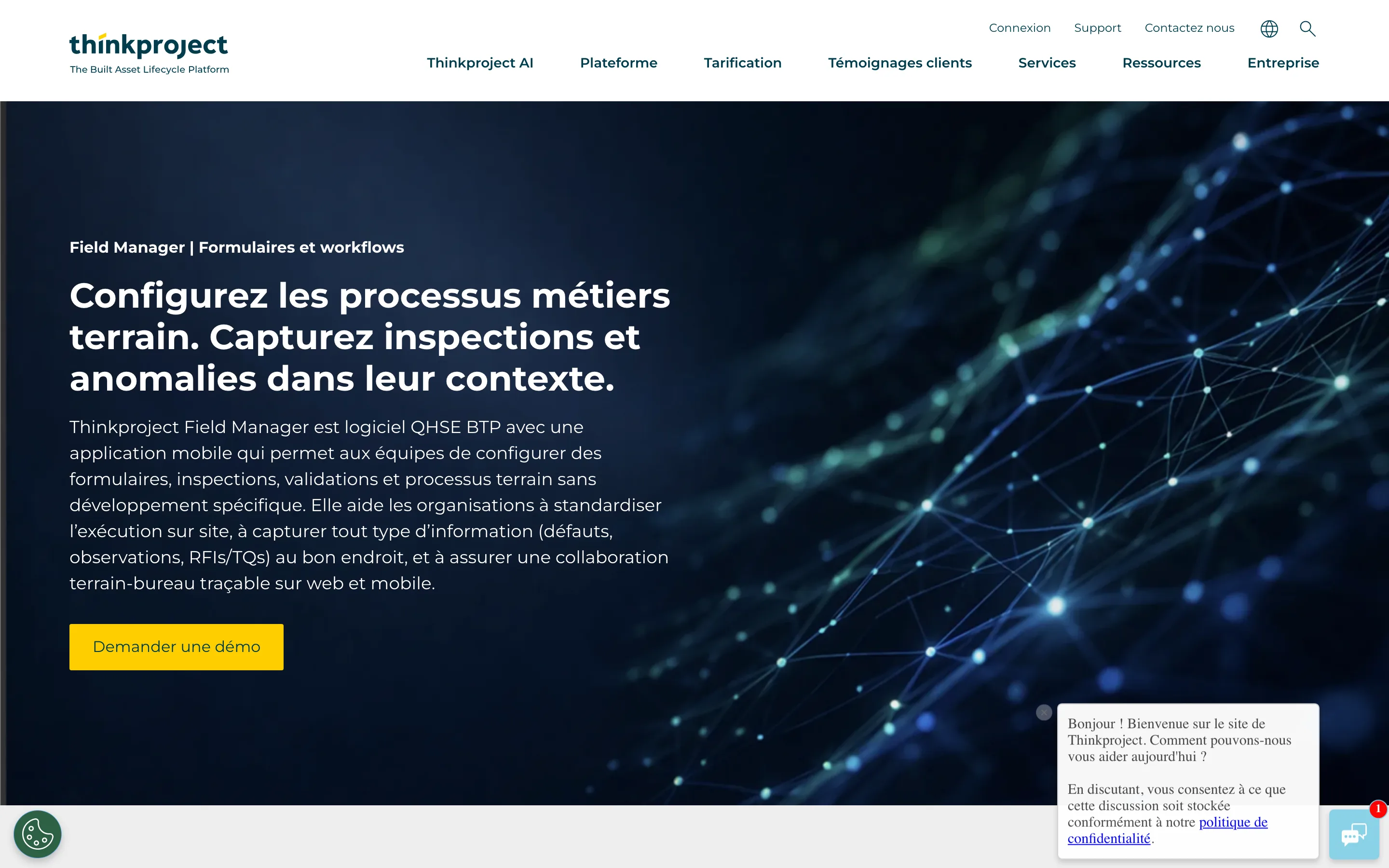 Page d'accueil de Kairnial, désormais intégré à la plateforme thinkproject, positionnée sur la gestion QHSE de chantier