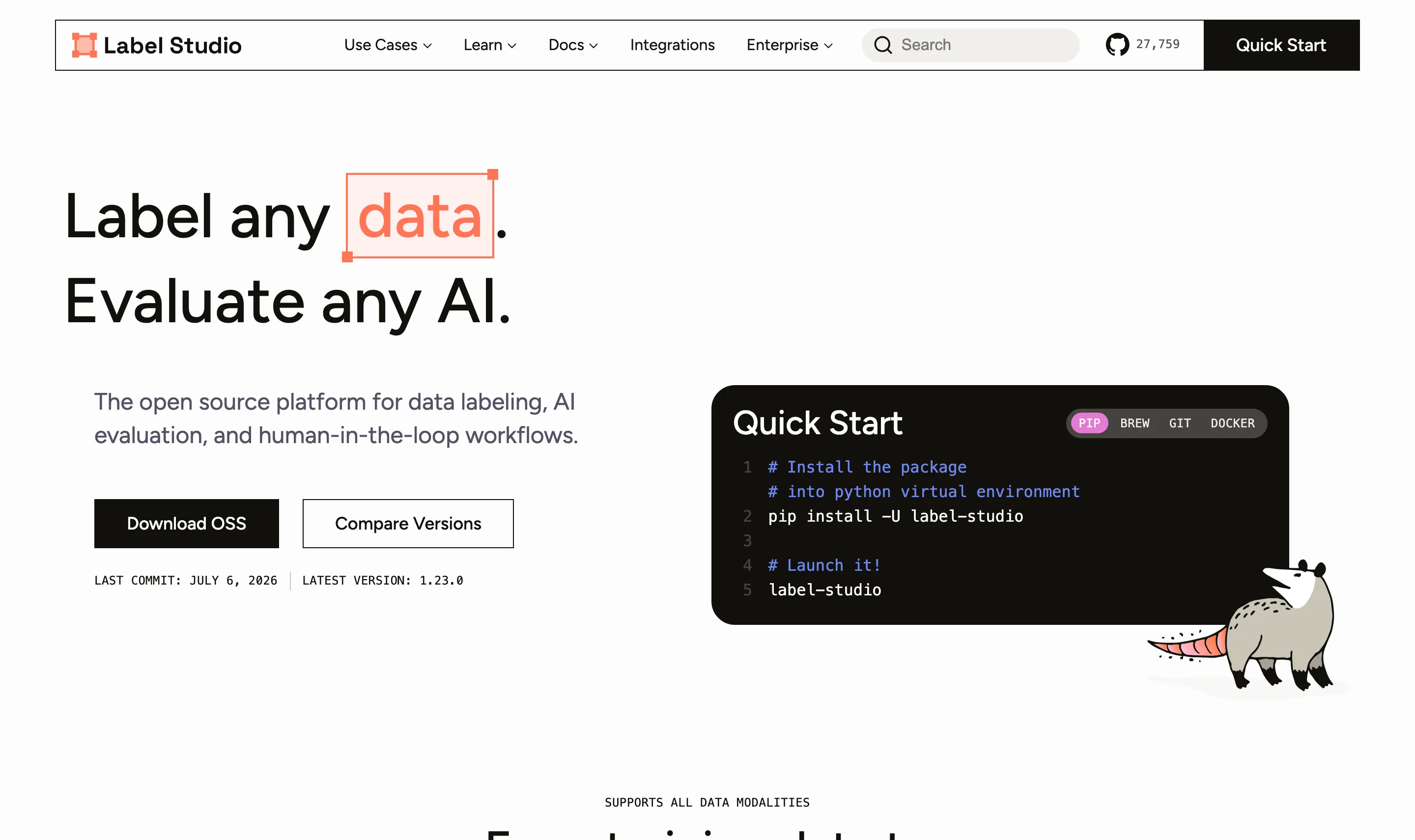 Page d'accueil de Label Studio, plateforme open source de data labeling