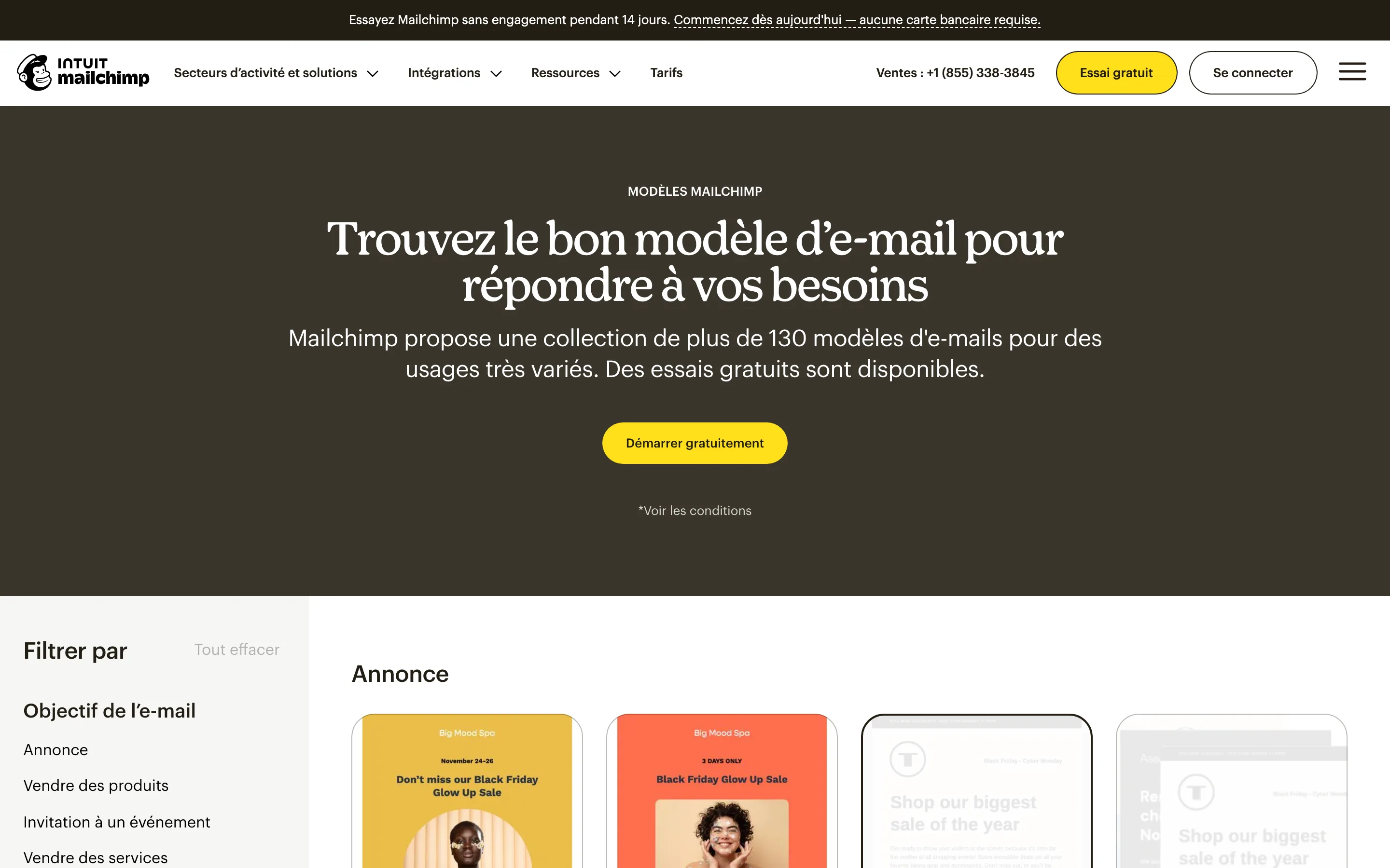 Page de Mailchimp dédiée à l'email marketing, relevée en juillet 2026.