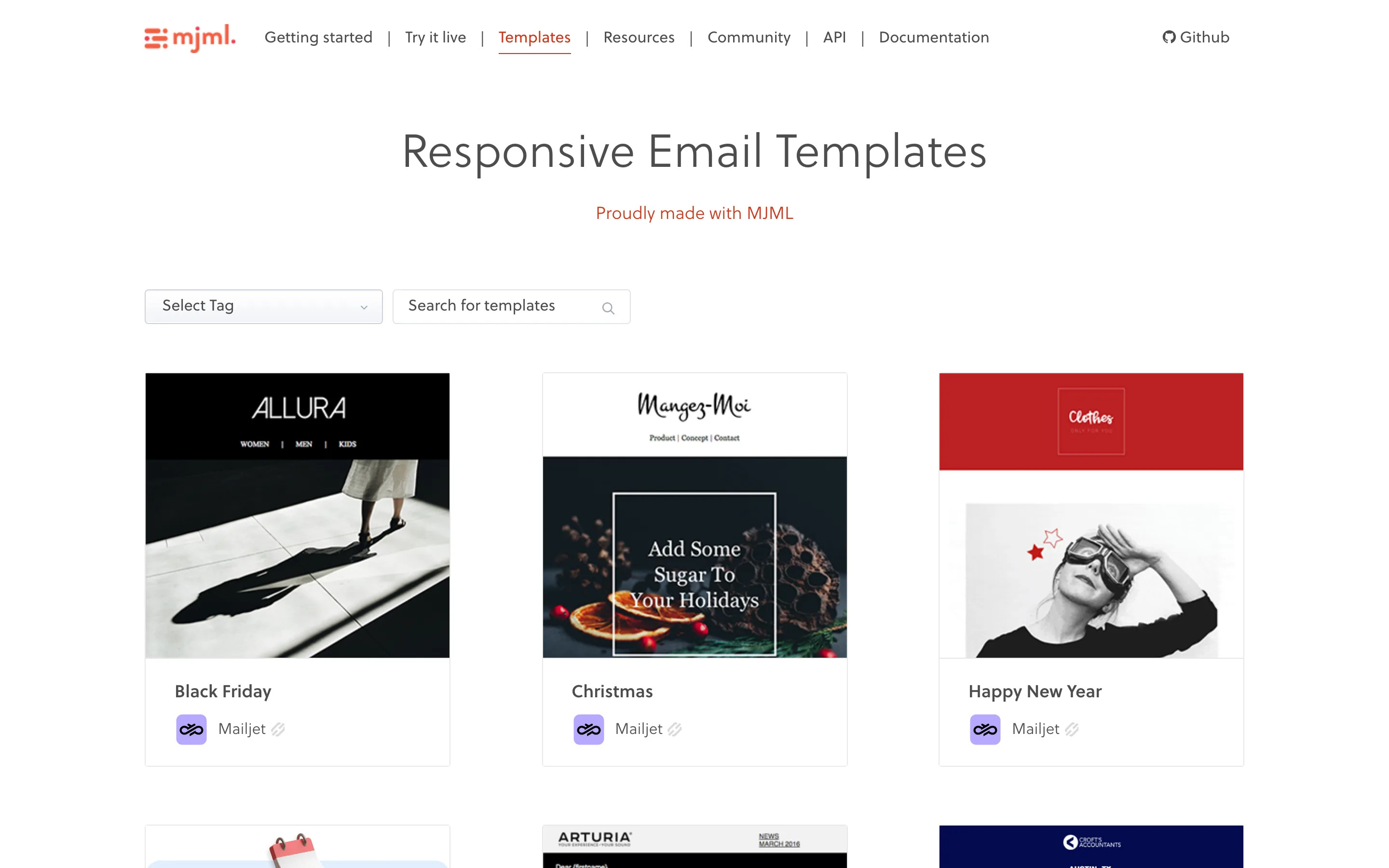 Galerie de templates responsives du framework open source MJML