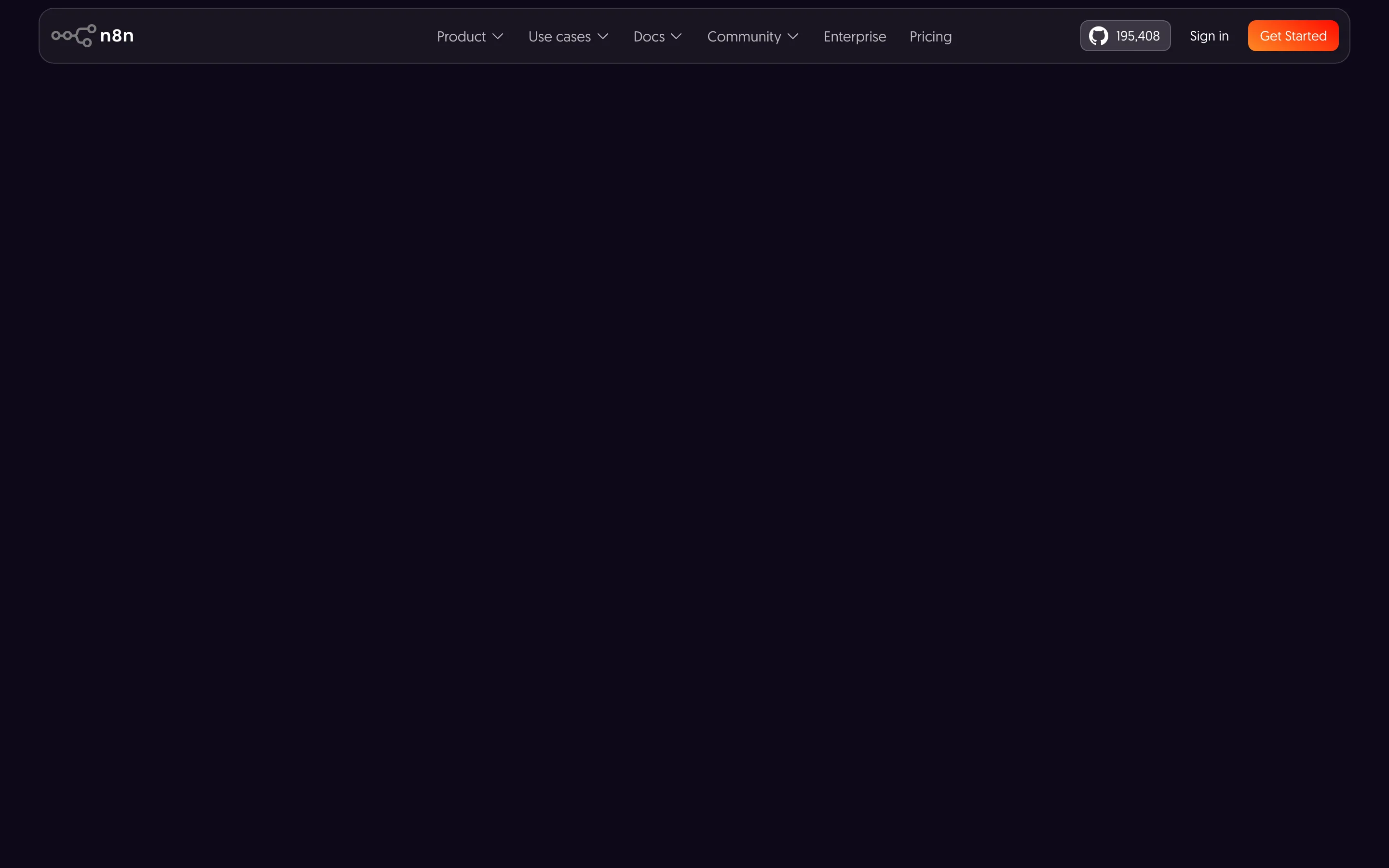 Page d'accueil de n8n, plateforme d'automatisation de workflows no-code.