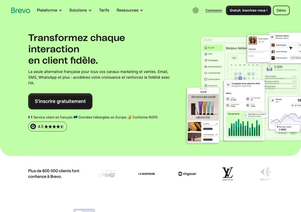 Page d'accueil de Brevo (ex-Sendinblue), plateforme d'emailing française