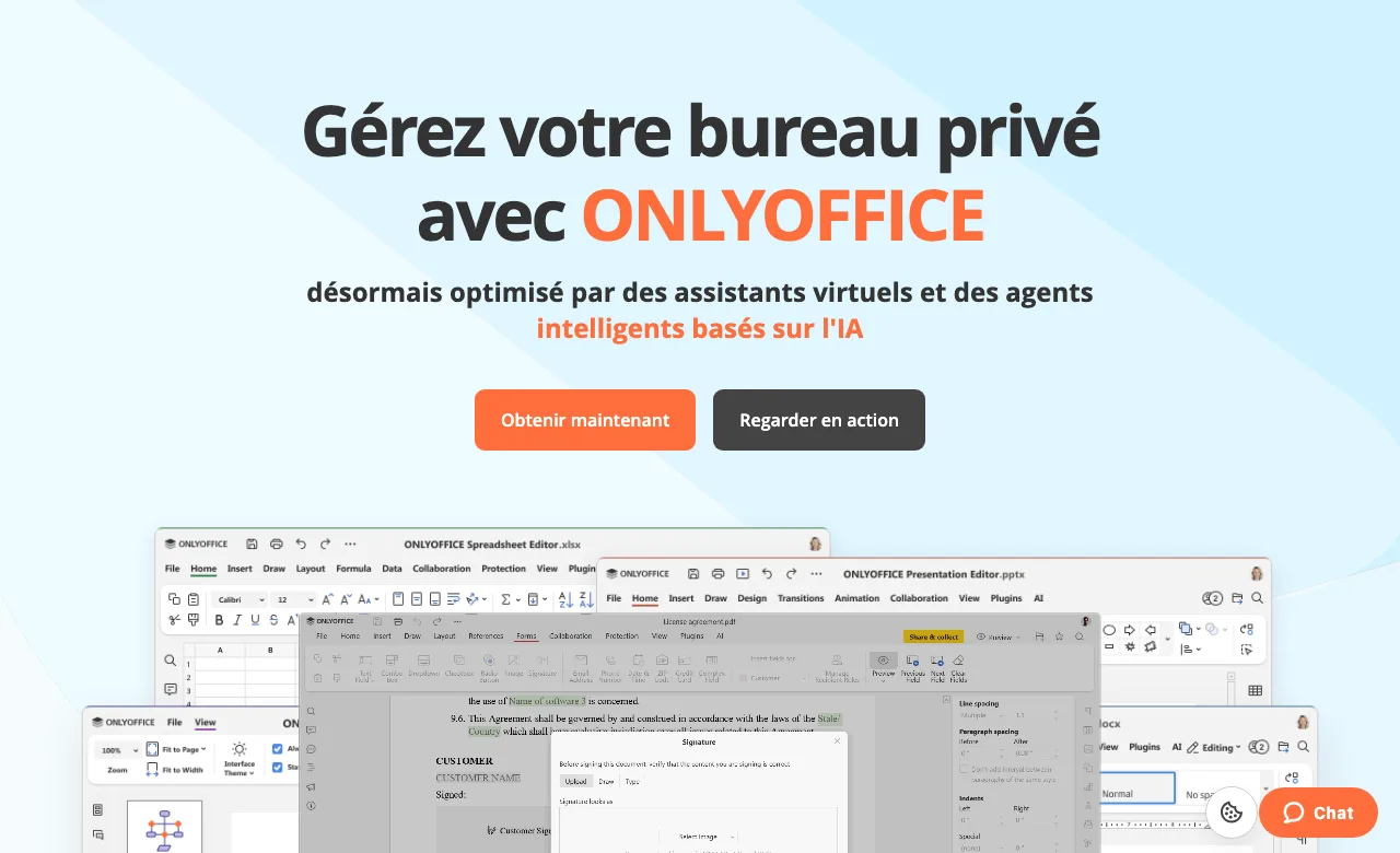 Page d’accueil d’OnlyOffice, suite bureautique gratuite compatible avec les formats Word