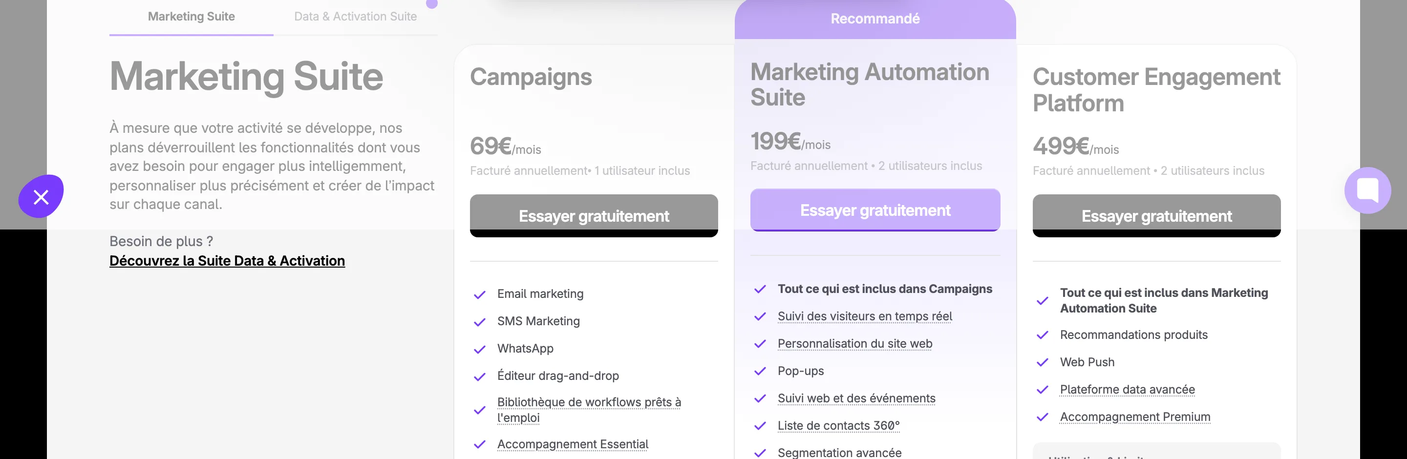 Page tarifs Sarbacane relevée le 6 juillet 2026, prix en euros