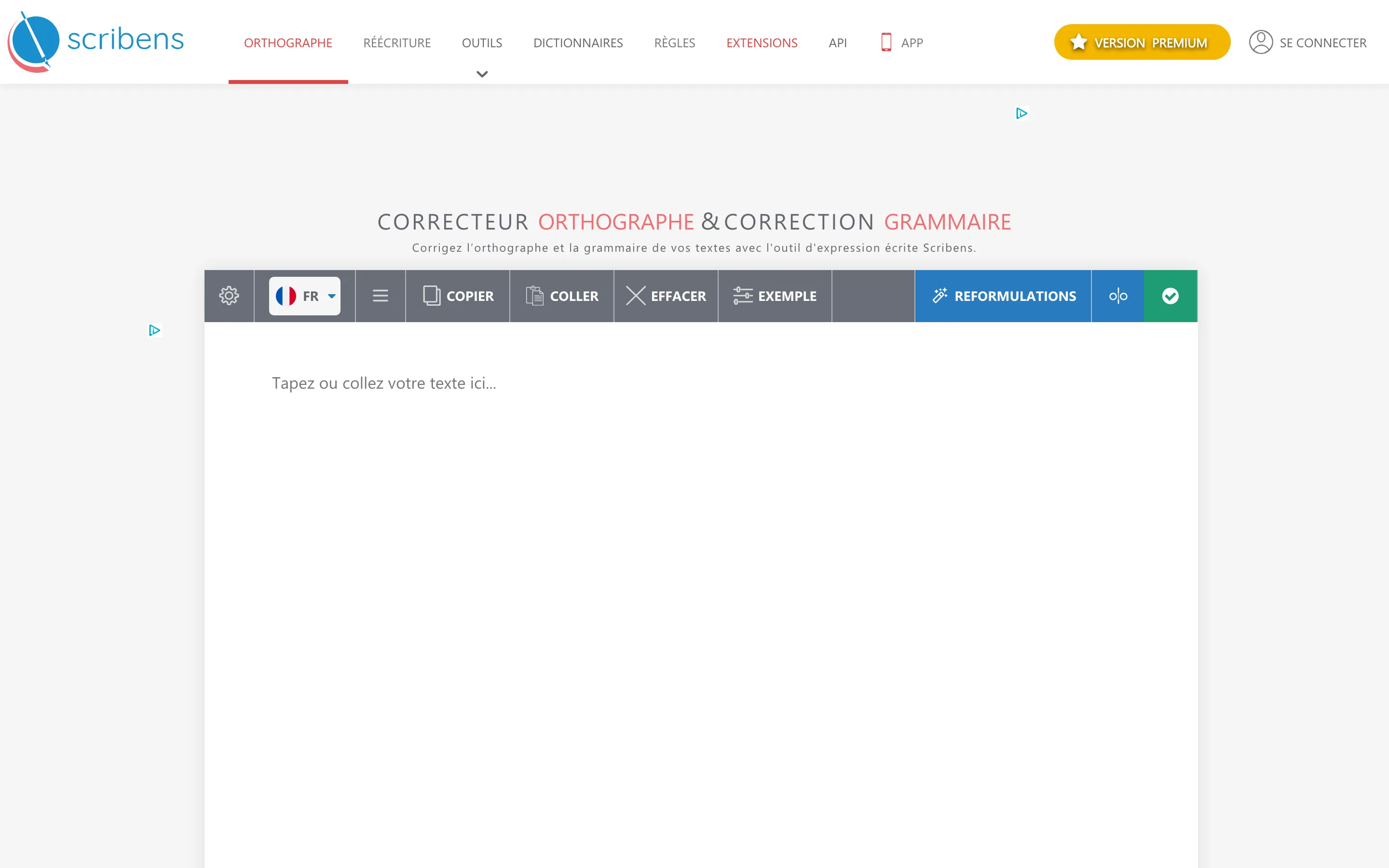 Correcteur en ligne Scribens consulte le 6 juillet 2026
