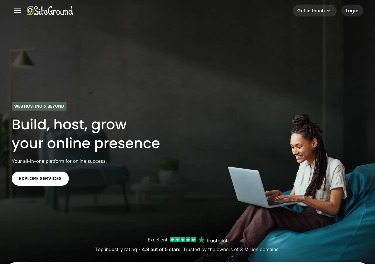 Page d'accueil de SiteGround, hébergeur orienté WordPress et e-commerce