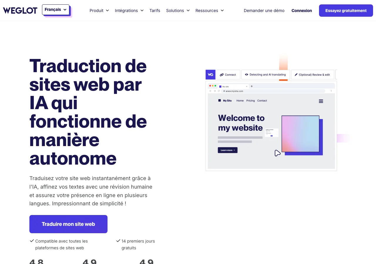 Page d'accueil de Weglot, solution française de traduction de sites web