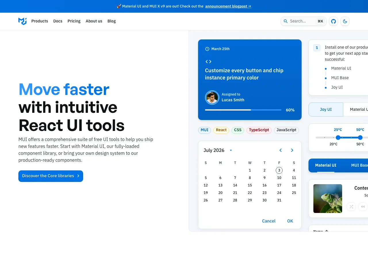 Page d'accueil de Material UI (MUI), bibliothèque de composants React