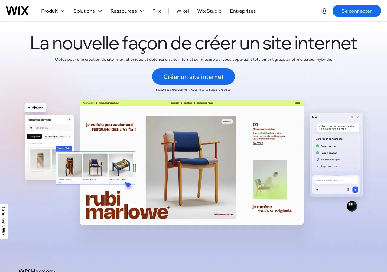 Page d'accueil de Wix et son créateur de site web par glisser-déposer assisté par IA