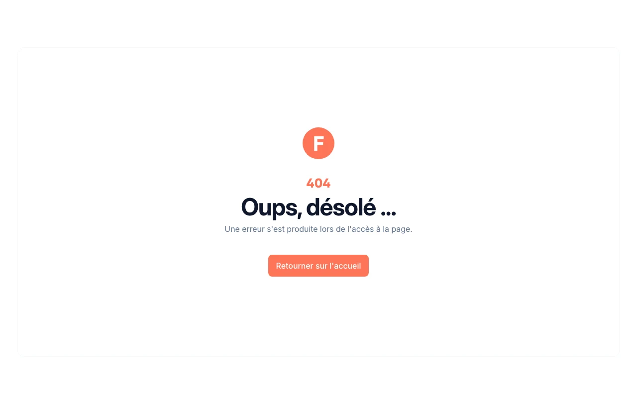 Capture de la page 404 de lafabriquedunet.fr en juillet 2026 : message clair et bouton de retour à l'accueil, ce qu'un audit des liens brisés doit vérifier au-delà de la simple détection des erreurs