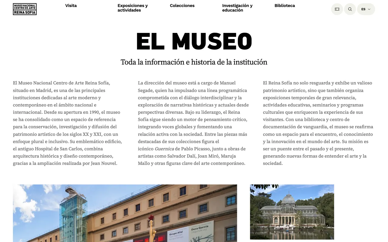 Página web de presentación del Museo Reina Sofía