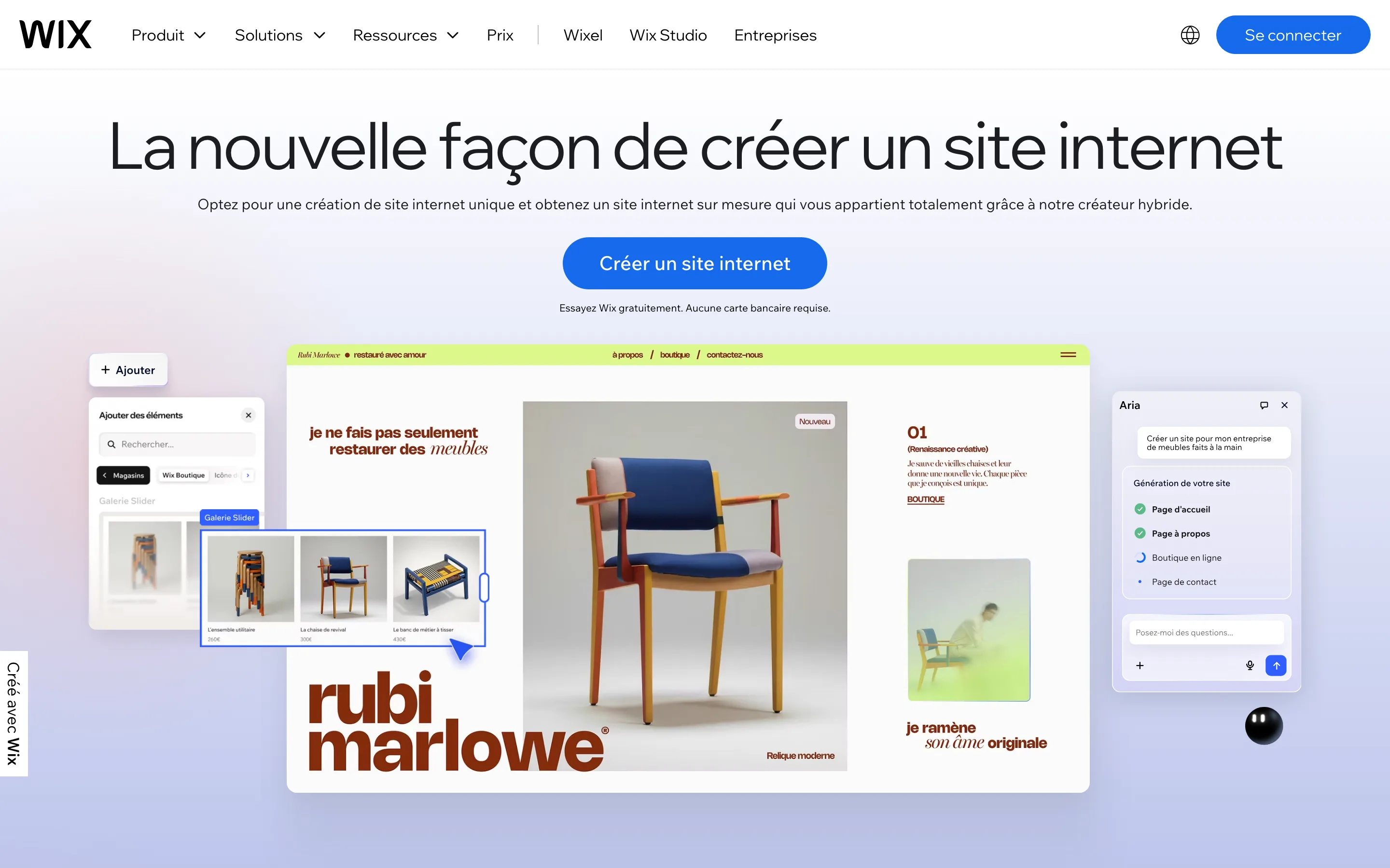 Page d'accueil française de Wix