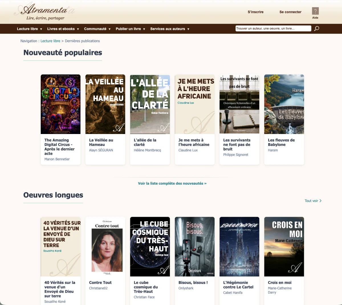 Atramenta : les nouveautés populaires publiées gratuitement par les auteurs de la plateforme