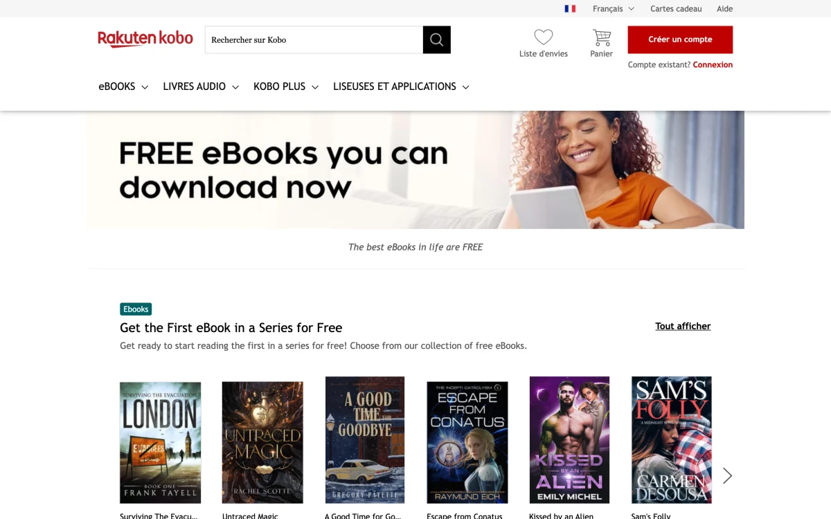 Rakuten Kobo, page des ebooks gratuits à télécharger