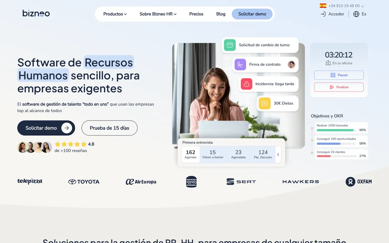 Página de inicio de Bizneo HR, software de recursos humanos para empresas exigentes