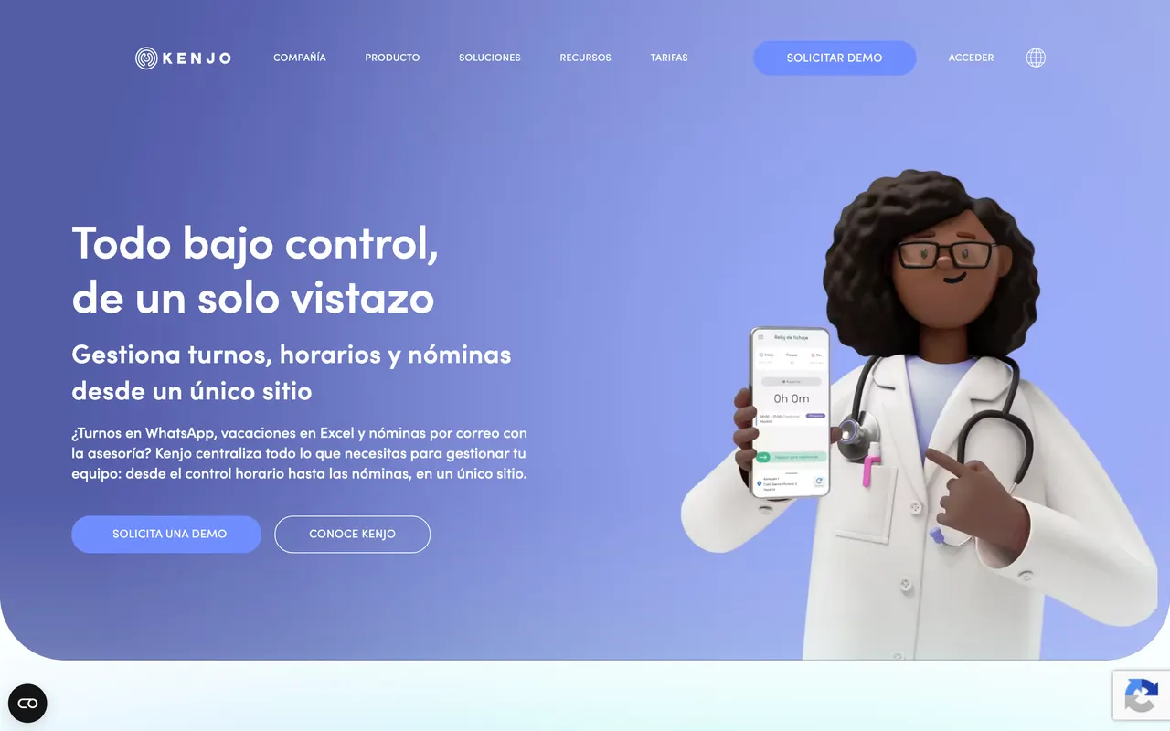 Página de inicio de Kenjo, software de RRHH para turnos, horarios y nóminas