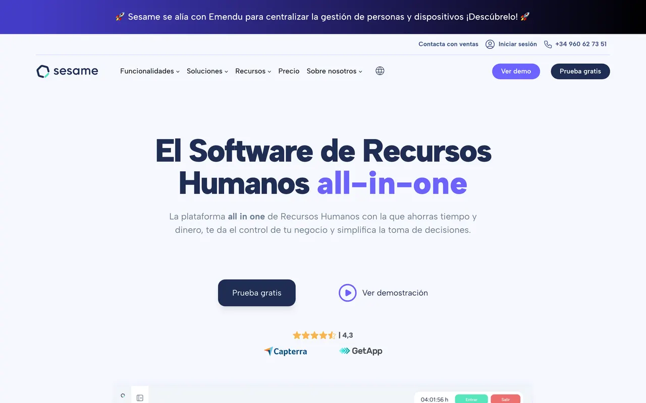 Página de inicio de Sesame HR, software de recursos humanos all-in-one