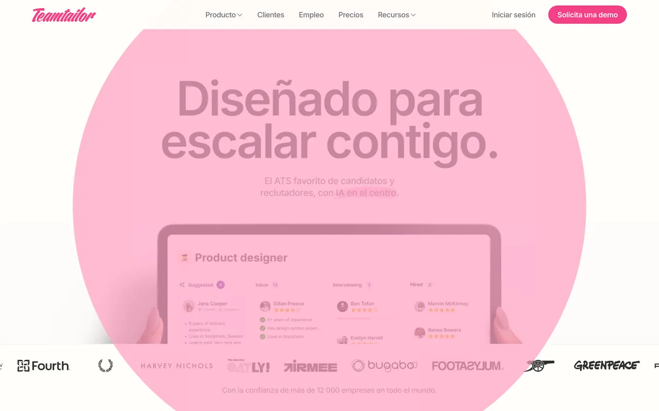 Página de Teamtailor en español, ATS centrado en el candidato