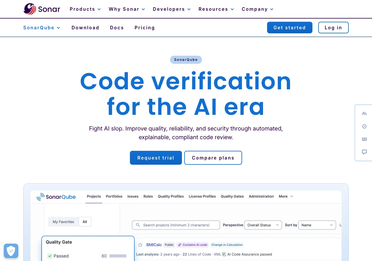 Capture de SonarQube en juillet 2026 : l'outil d'analyse continue de la qualité du code (quality gates, dette technique, sécurité) qui permet au client de surveiller objectivement ce que livre son prestataire