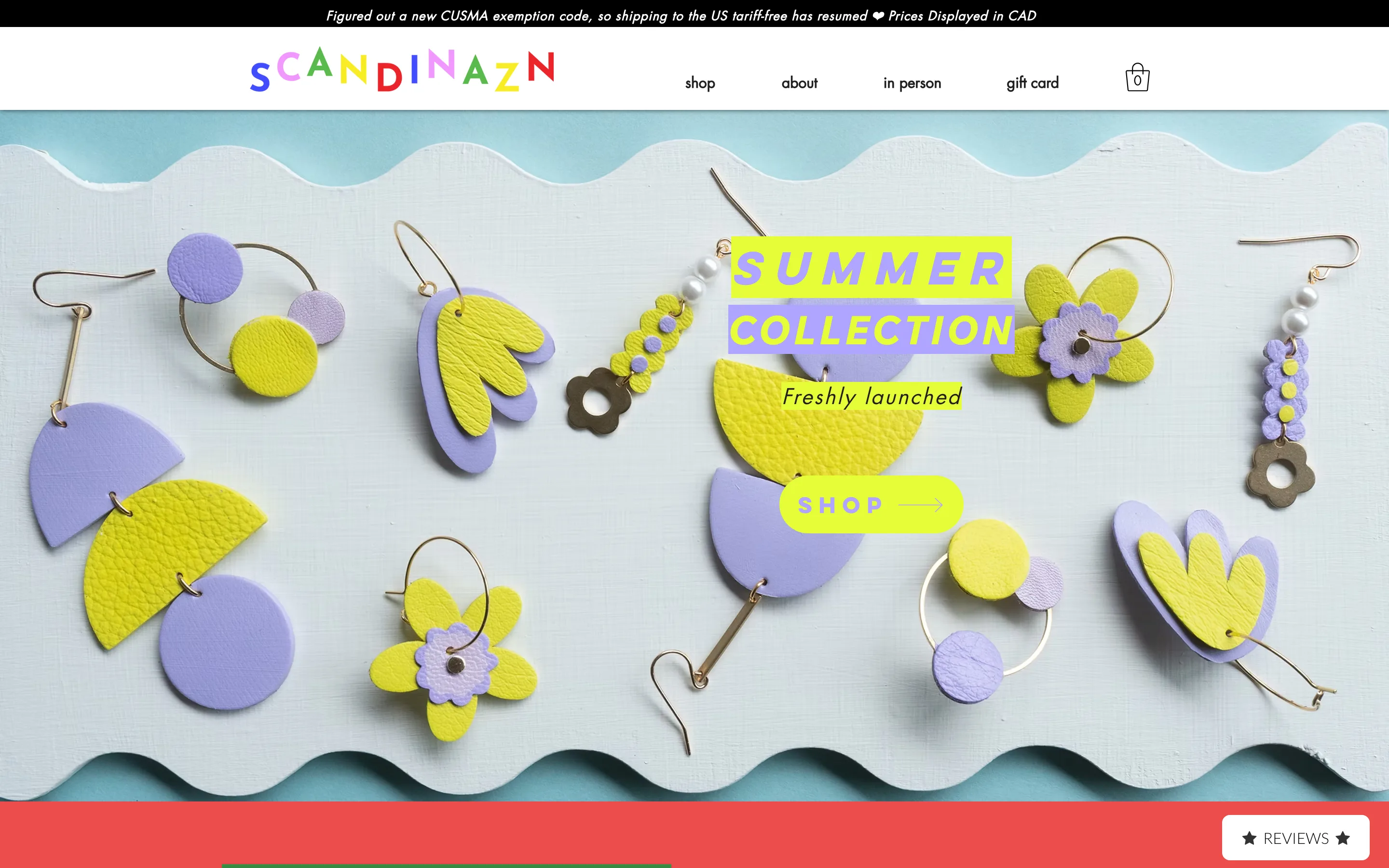 Boutique Wix Scandinazn, page d'accueil colorée présentant une collection de bijoux