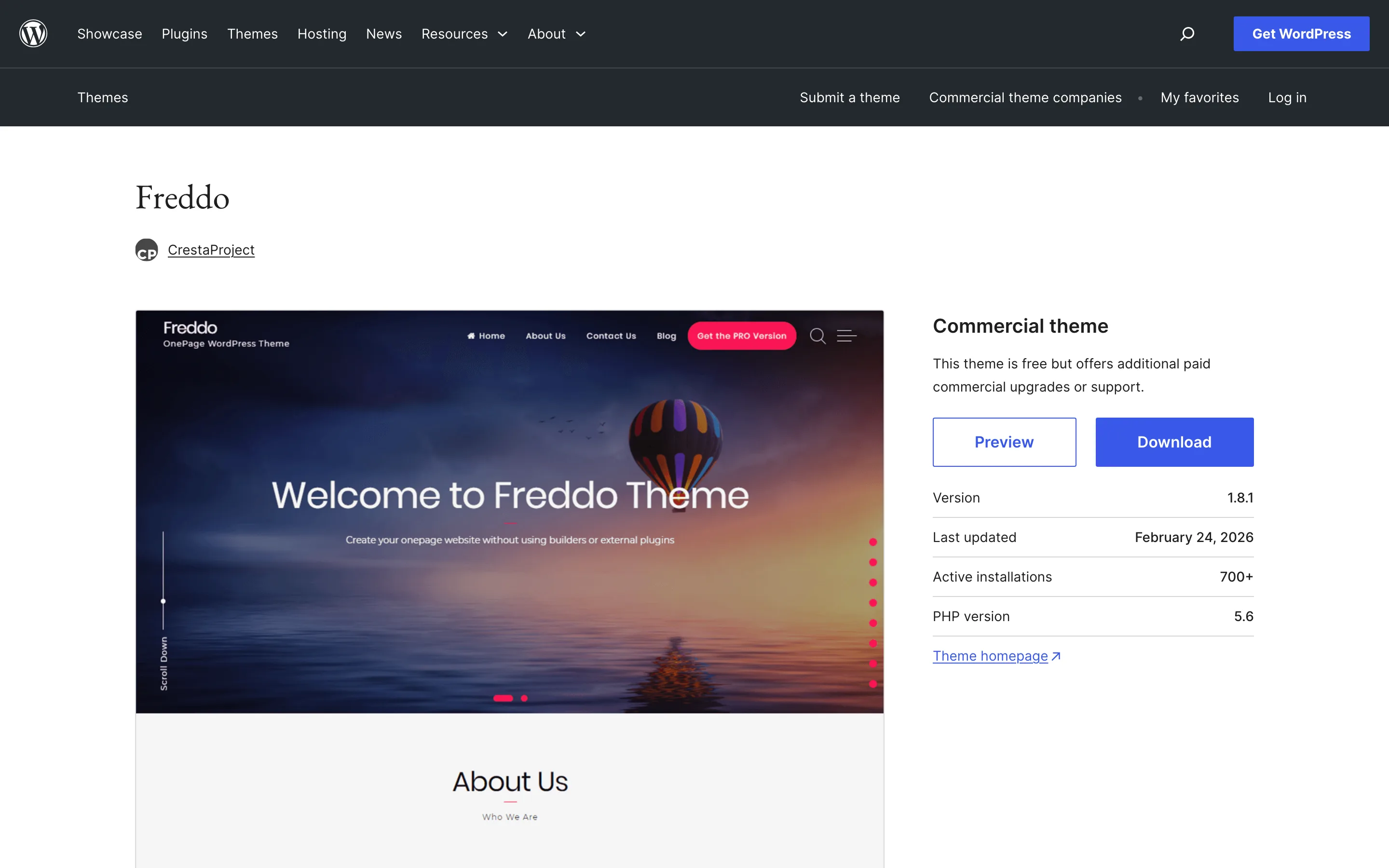 Fiche du thème WordPress gratuit Freddo sur WordPress.org