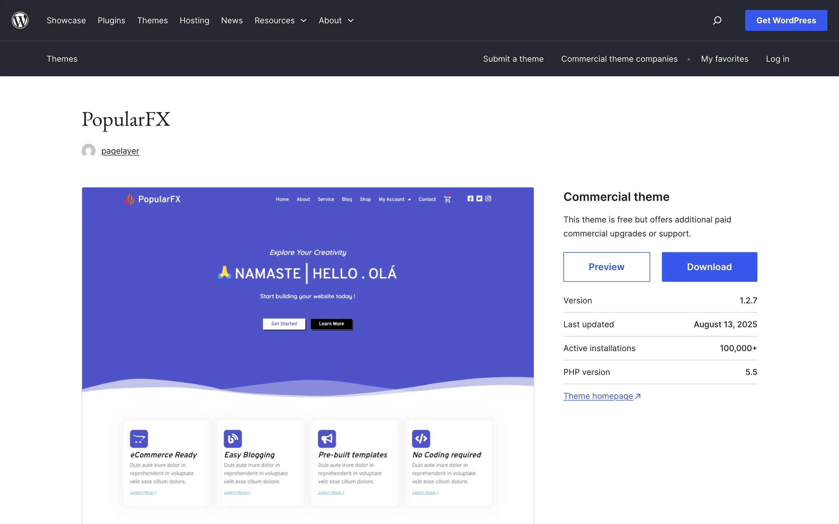 Fiche du thème WordPress gratuit PopularFX sur WordPress.org