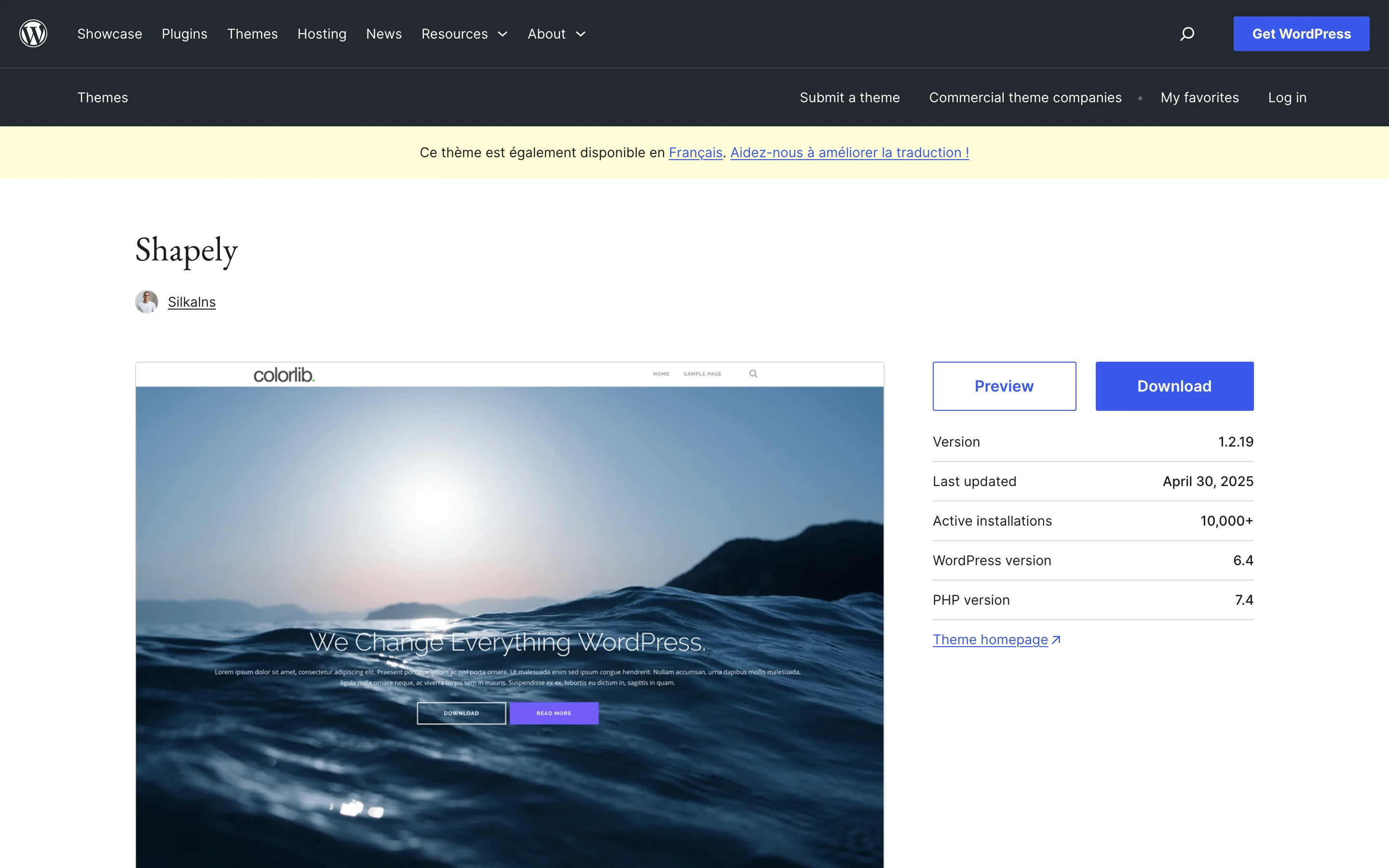Fiche du thème WordPress gratuit Shapely sur WordPress.org