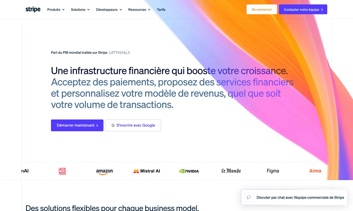 Site de Stripe, référence de clarté pour un produit technique