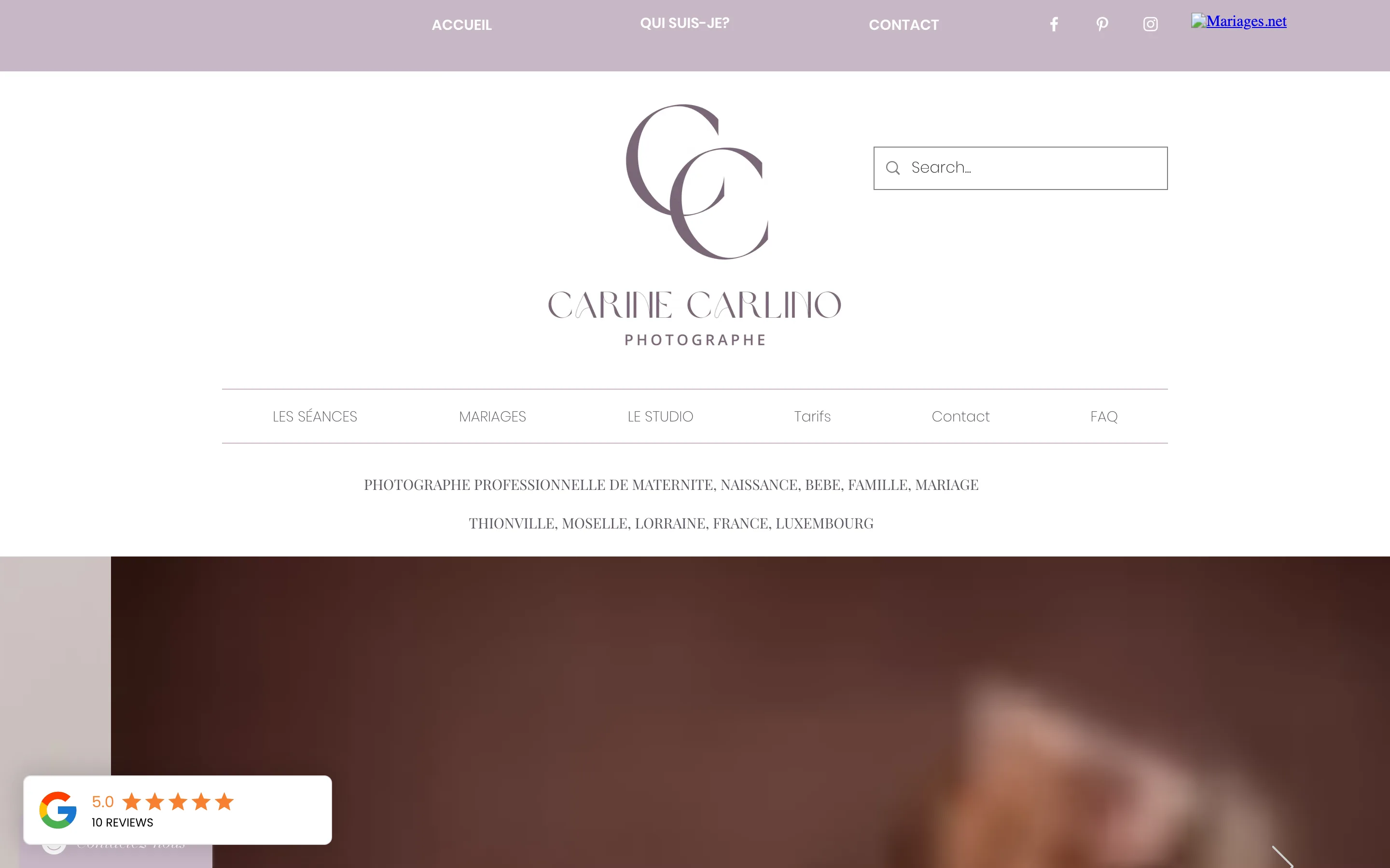 Site de Carine Photography réalisé avec Wix, orienté conversion.
