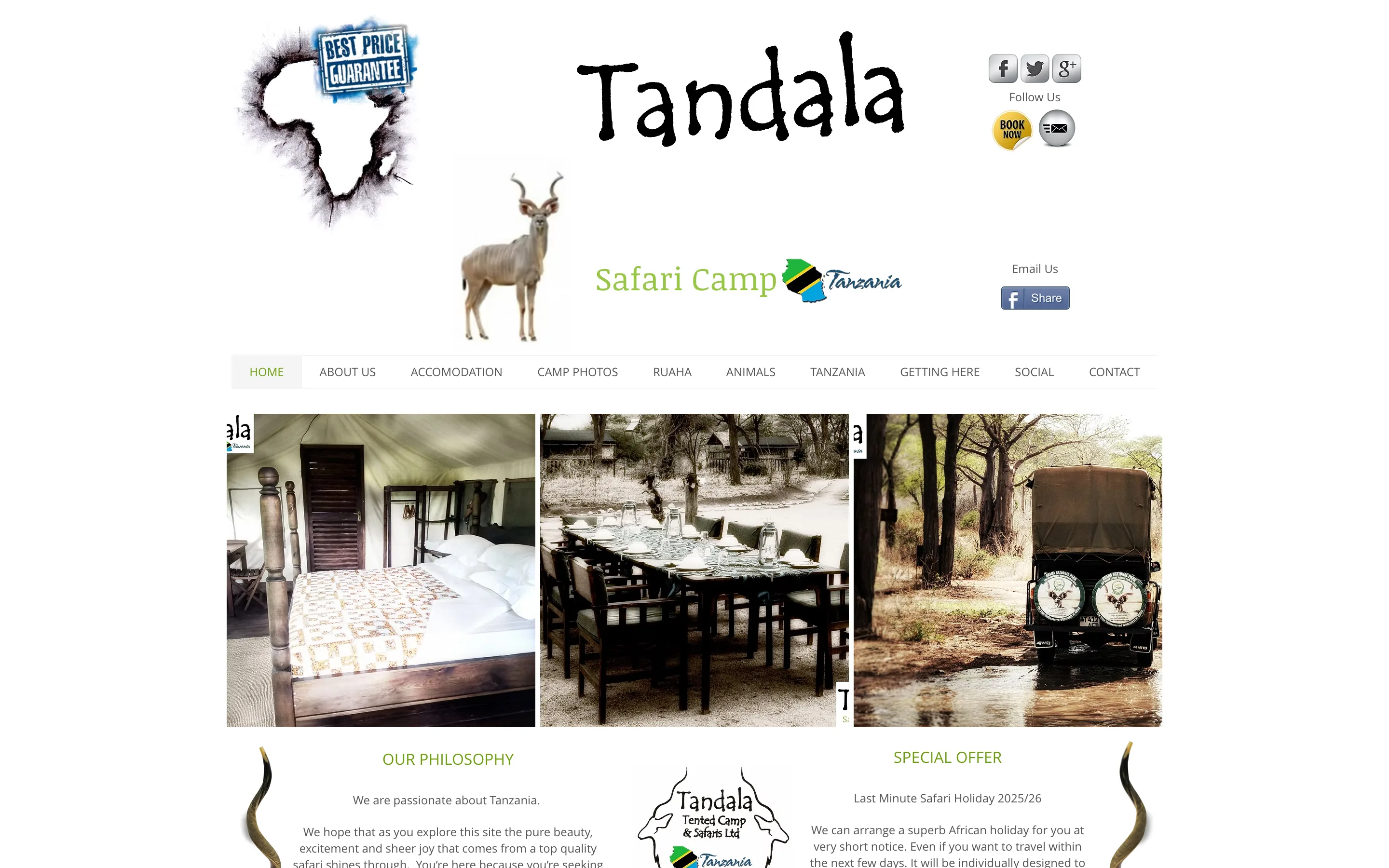 Site du Tandala Safari Camp en Tanzanie, réalisé avec Wix.