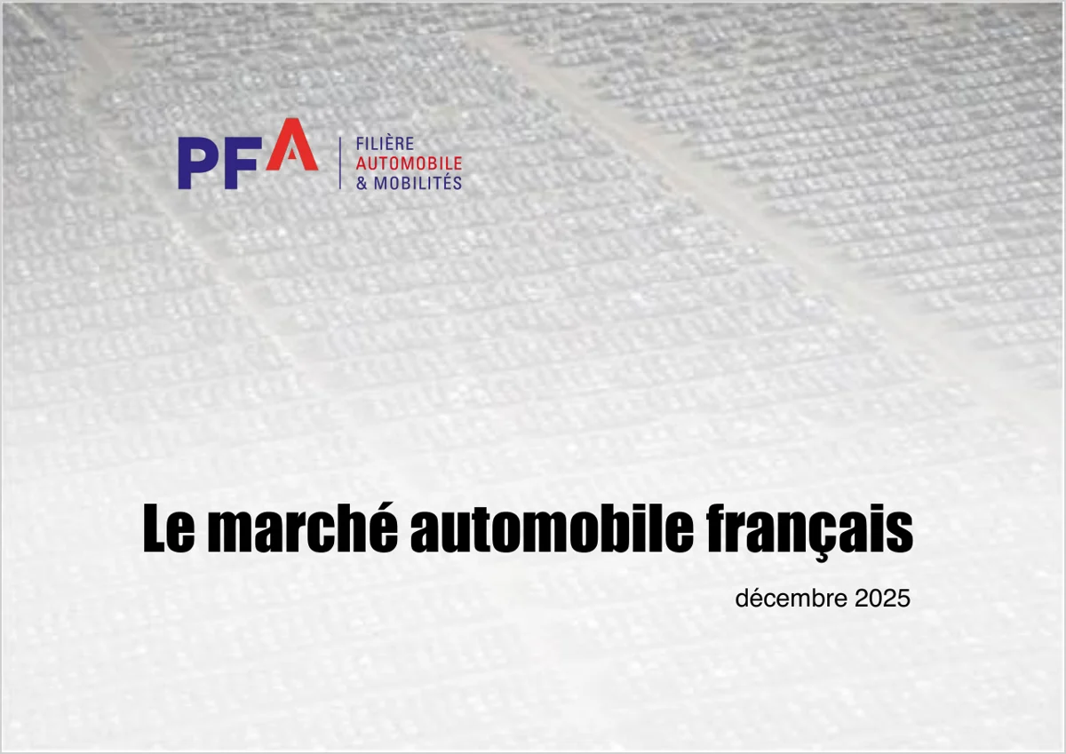 Couverture du dossier de presse mensuel de la Plateforme automobile : Le marché automobile français, décembre 2025