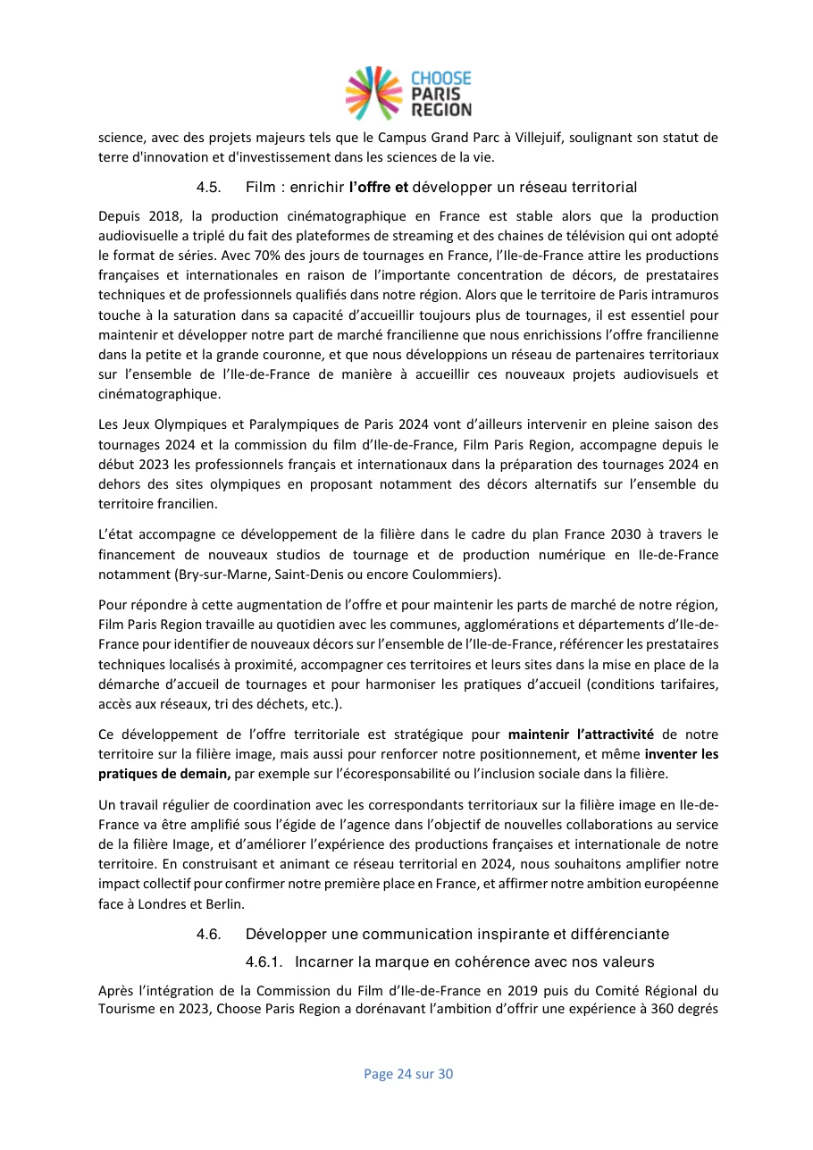 Page 24 des orientations stratégiques de Choose Paris Region : l'axe Développer une communication inspirante et différenciante