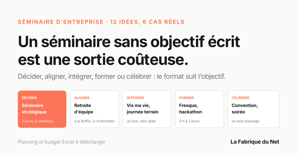 Séminaire d'entreprise : 12 idées de formats, 6 cas réels et un programme sur deux jours