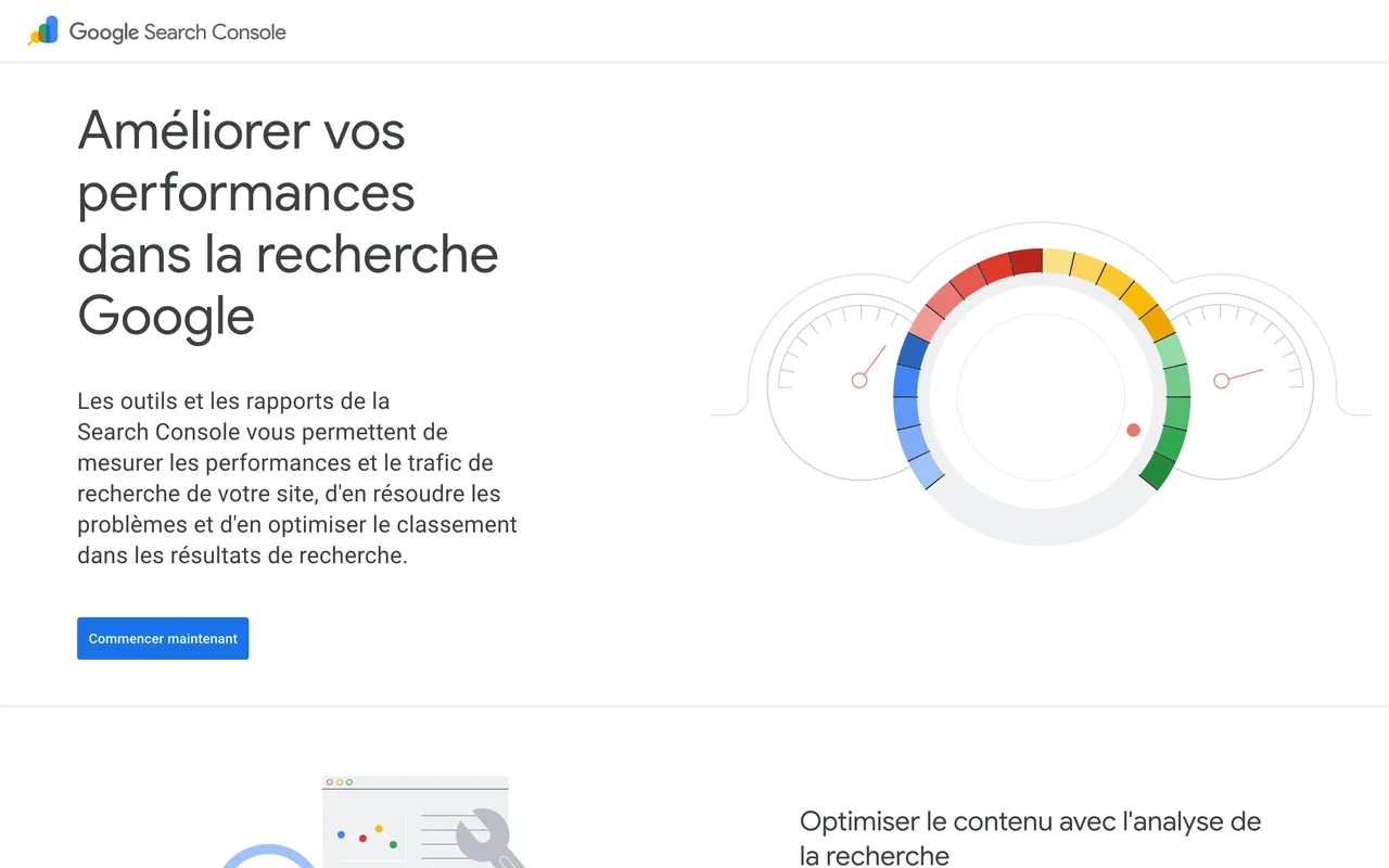 Capture de la page de présentation de Google Search Console le 19 octobre 2026, outil gratuit pour suivre la visibilité d’un blog dans Google