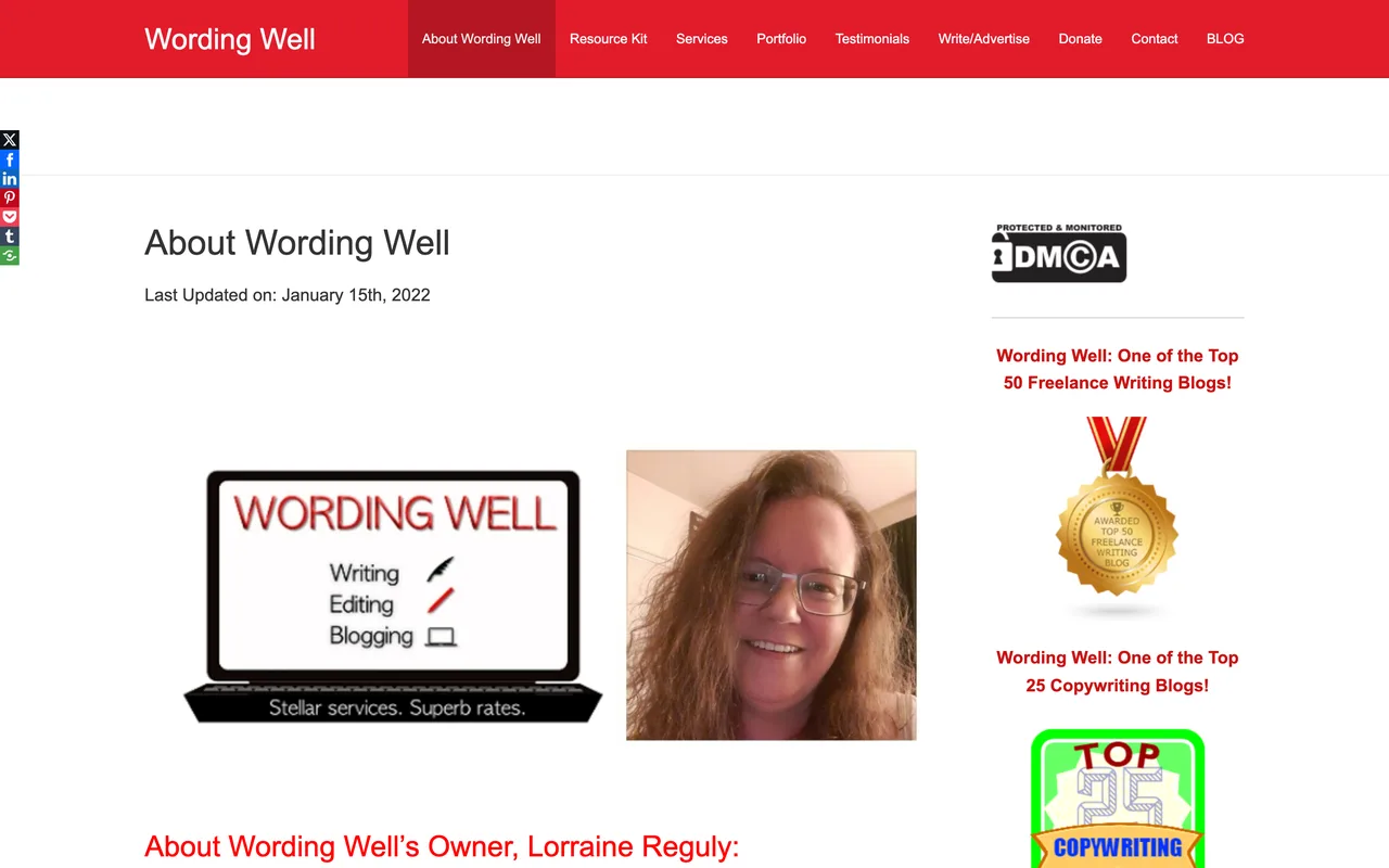Capture du site Wording Well de Lorraine Reguly le 19 octobre 2026