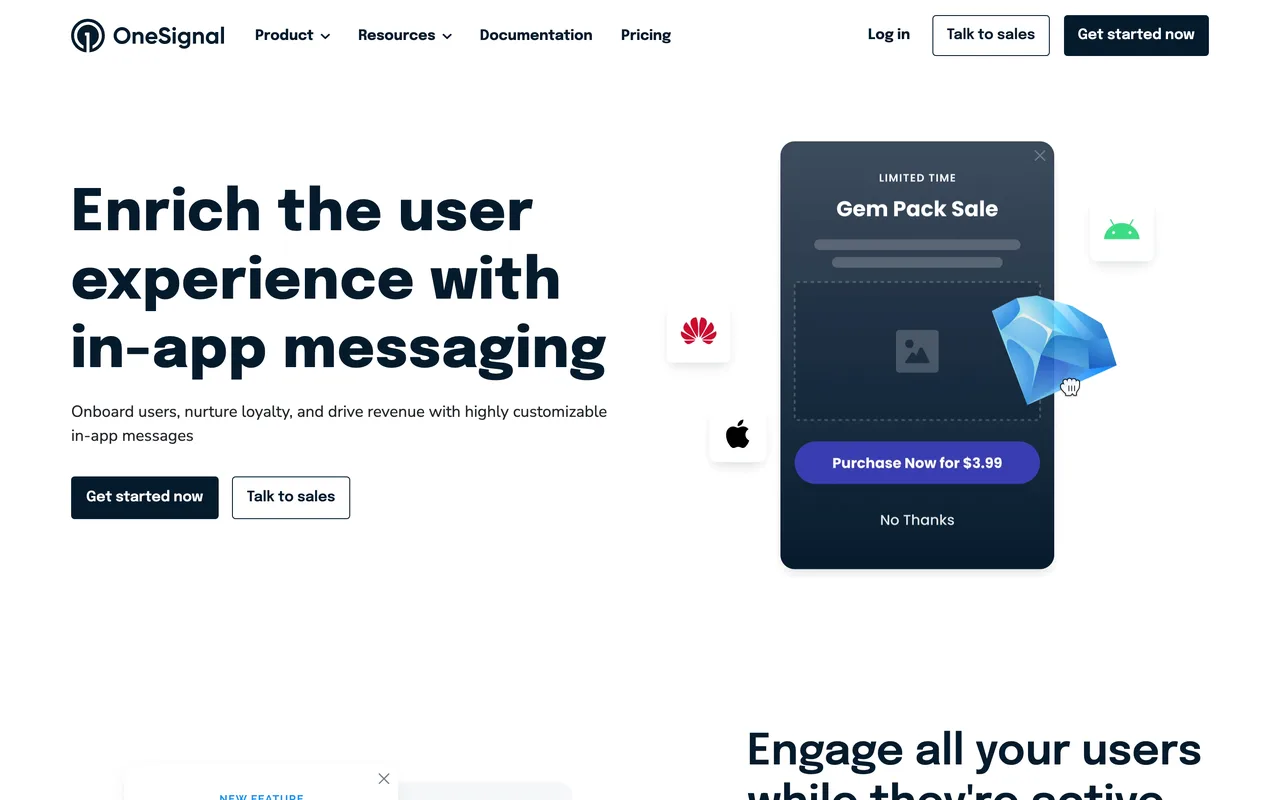 Page OneSignal consacrée aux messages in-app, capture du 19/10/2026