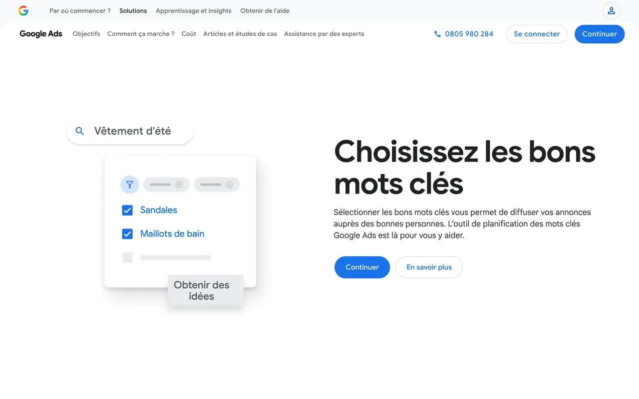 Page de présentation de l'outil de planification des mots clés de Google Ads, capture du 19/10/2026