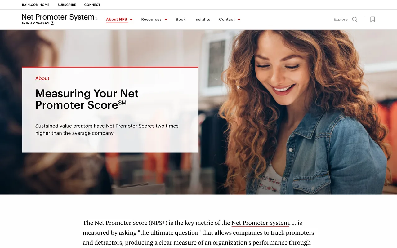 Page de Bain and Company expliquant la mesure du Net Promoter Score, capture du 19/10/2026